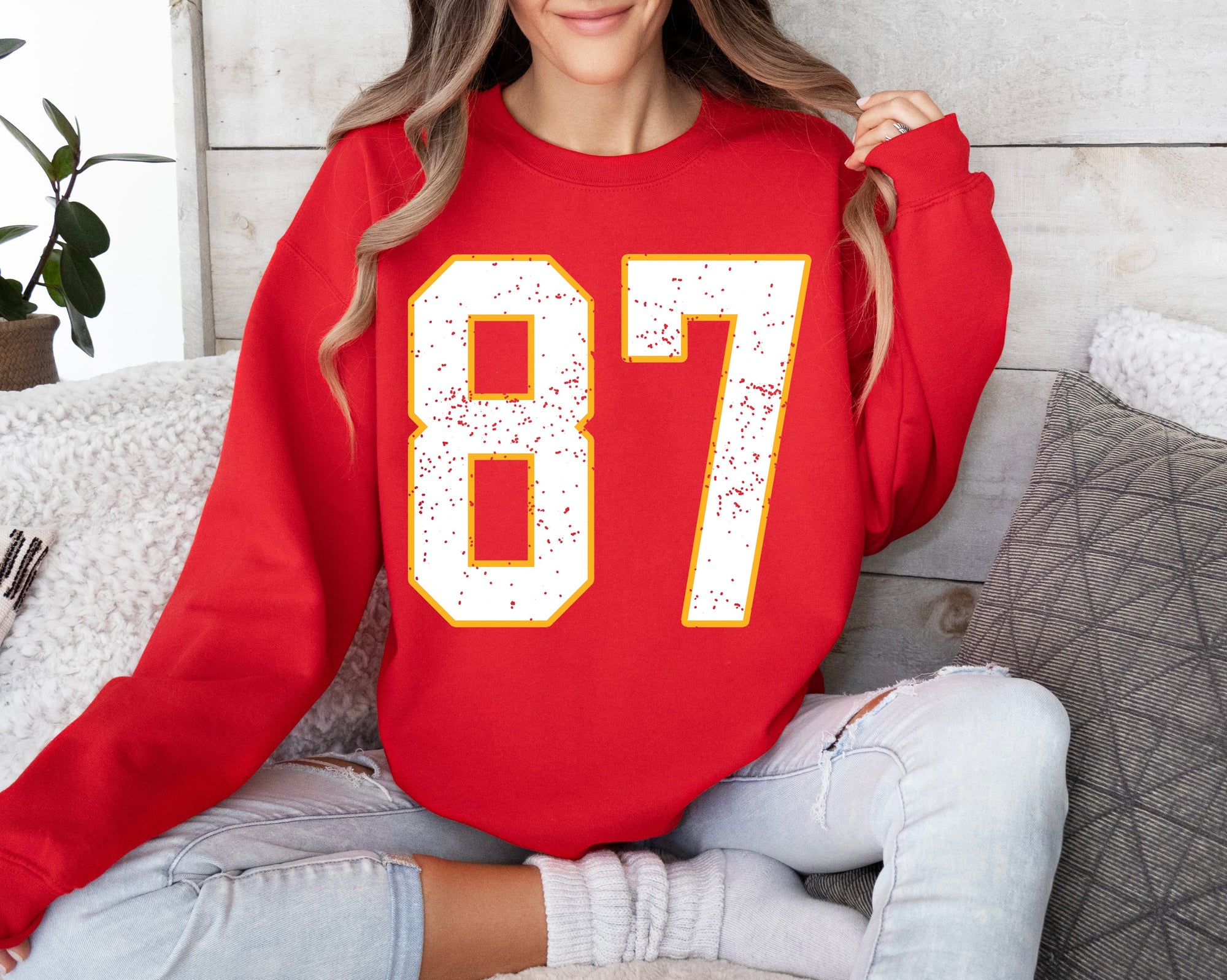 Distressed #87 Red Sweatshirt