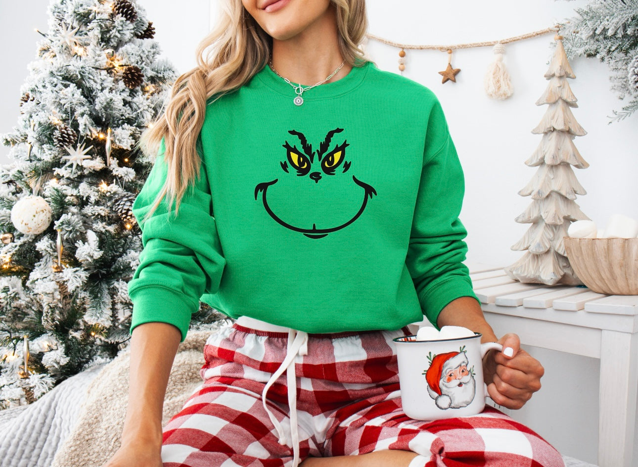 Green Man Black Face Outline Irish Green Sweatshirt