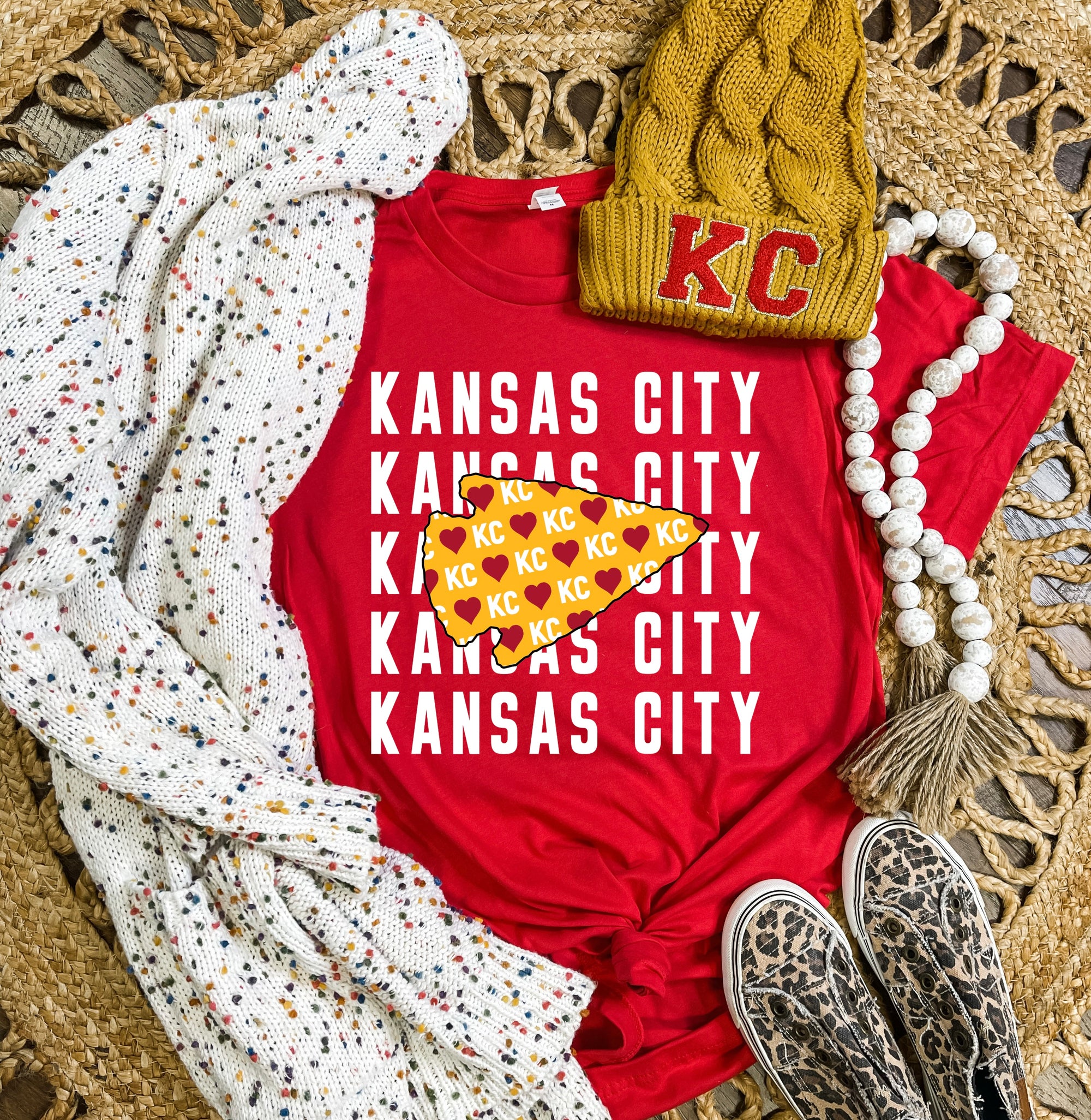 **HALFTIME DEAL** White Kansas City Repeat KC Heart Arrowhead Red Tee