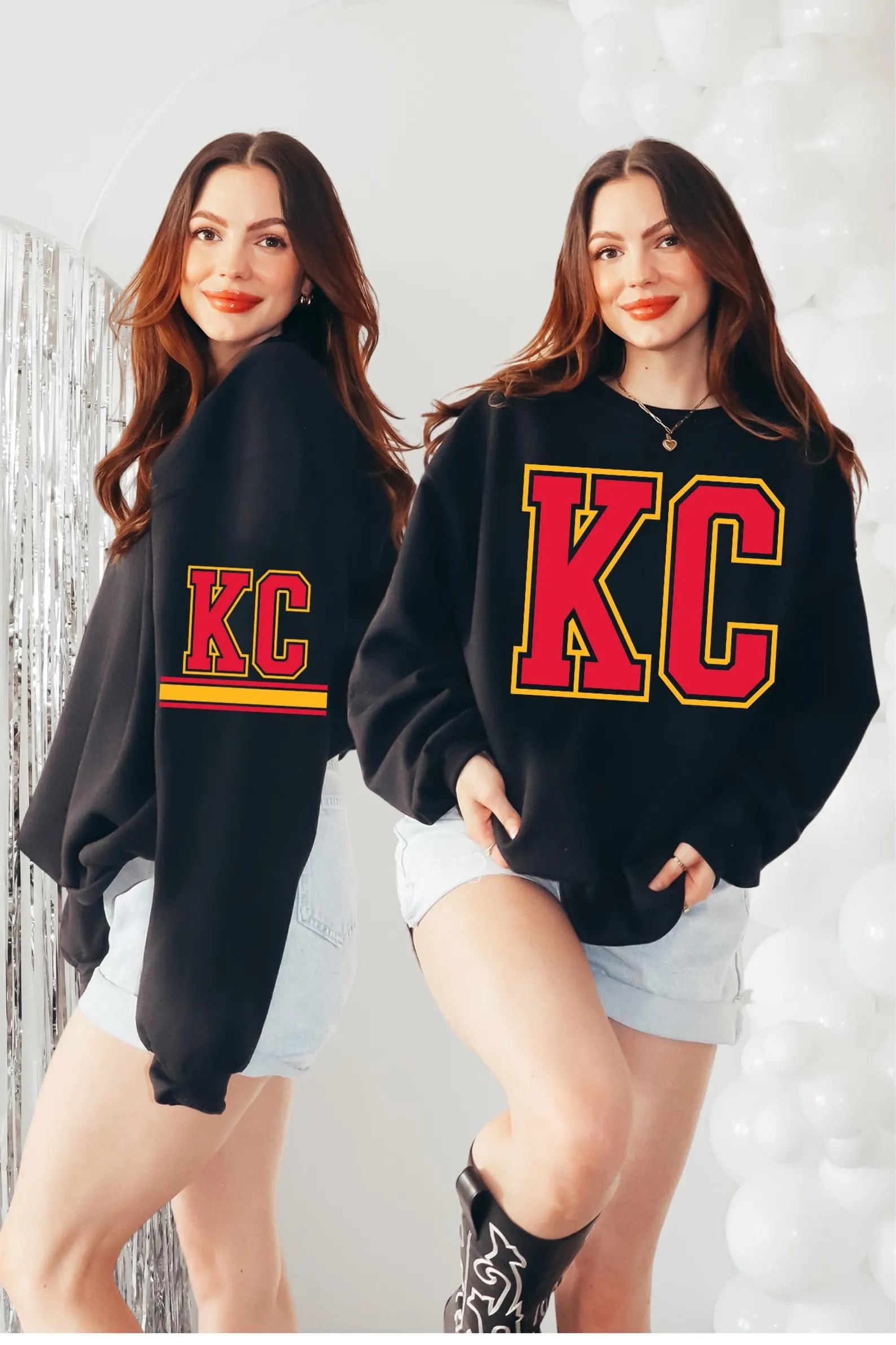 **HALFTIME DEAL** Red Gold KC With KC Sleeve Black Sweatshirt