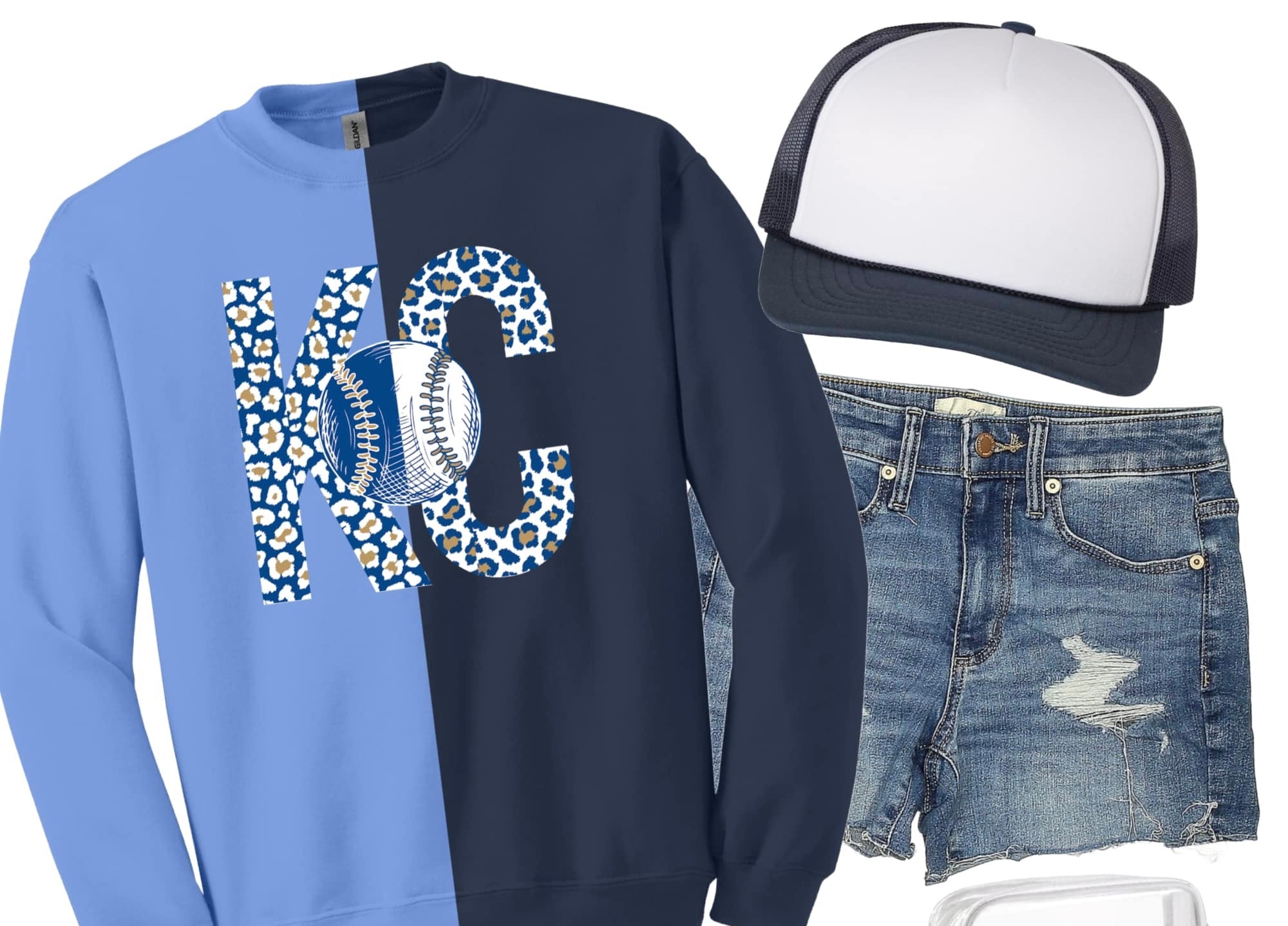 **PREORDER** Blue Leopard KC Baseball Blue & Navy Split Sweatshirt