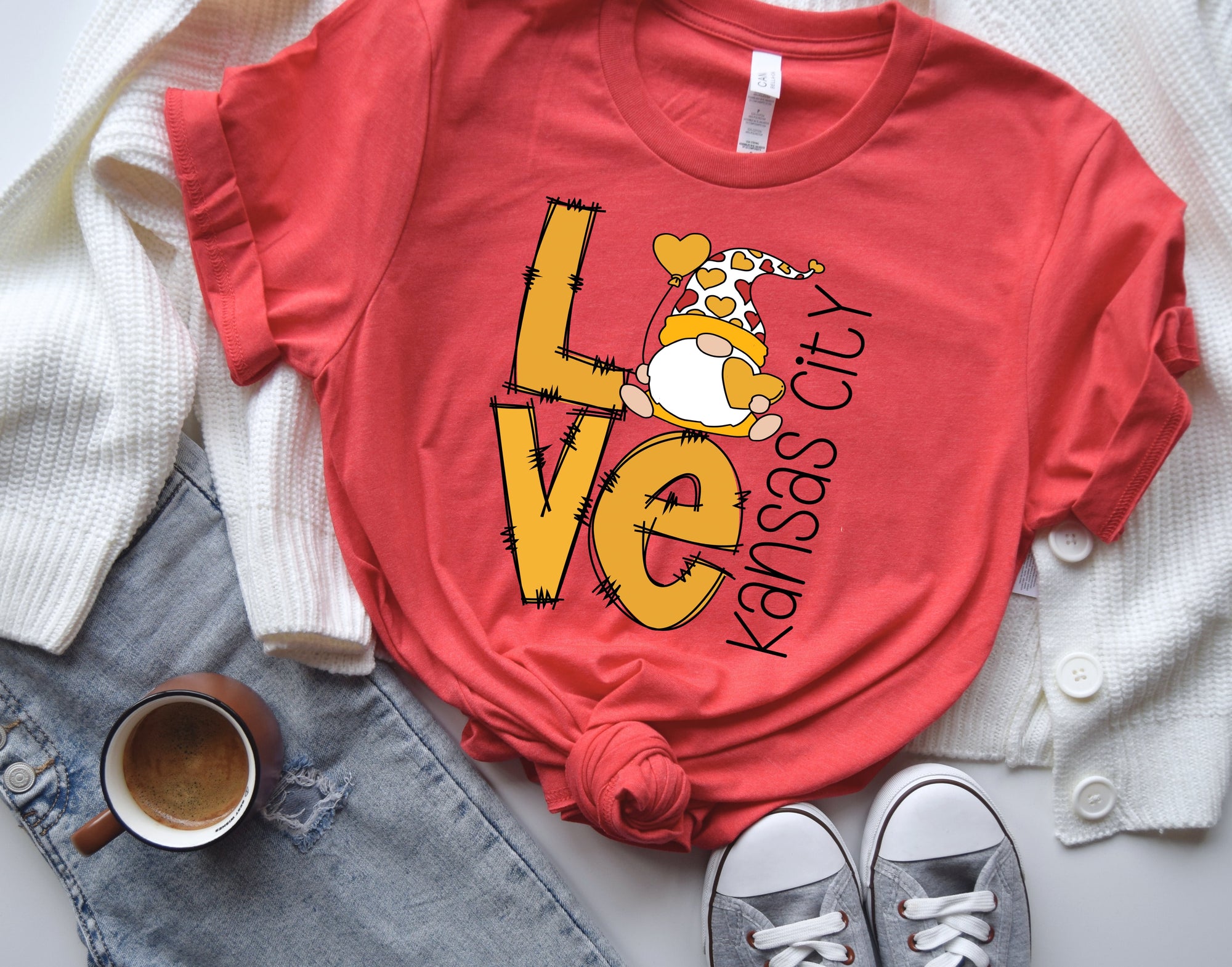 **HALFTIME DEAL** Love Gnomes Vertical Kansas City Heather Red Tee