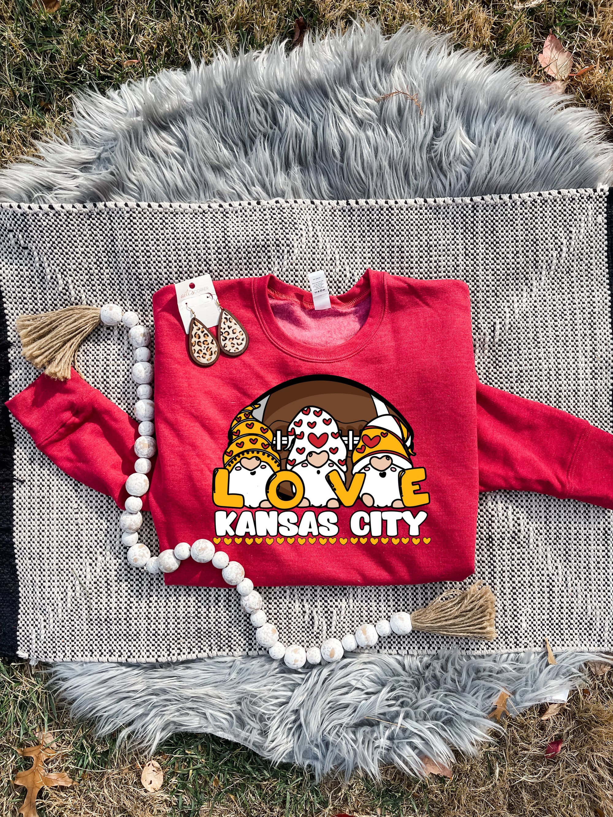 **HALFTIME DEAL** Love Triple Gnomes Kansas City Heather Red Sweatshirt