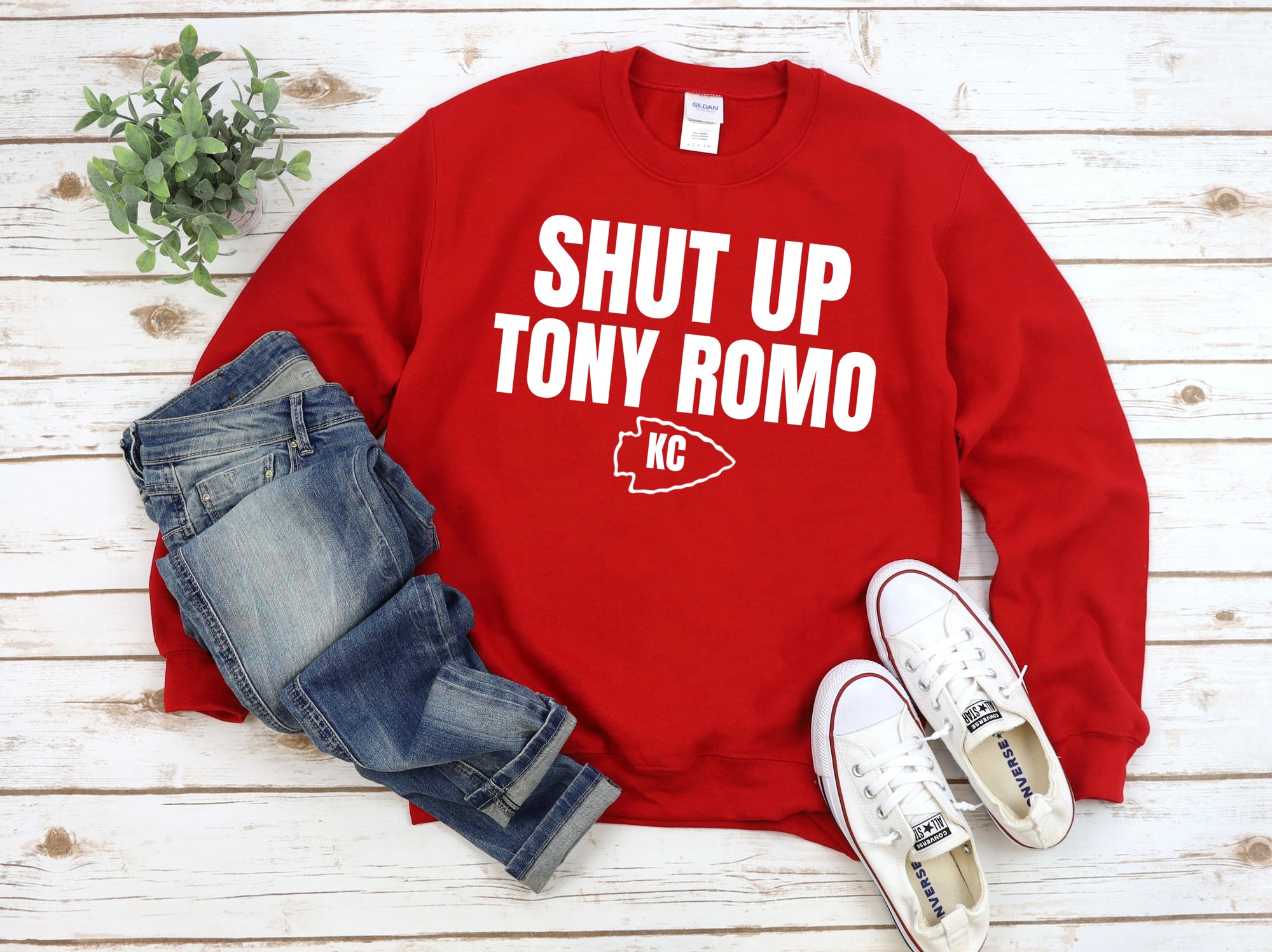 White Arrowhead Shut Up Tony Romo Red Sweatshirt