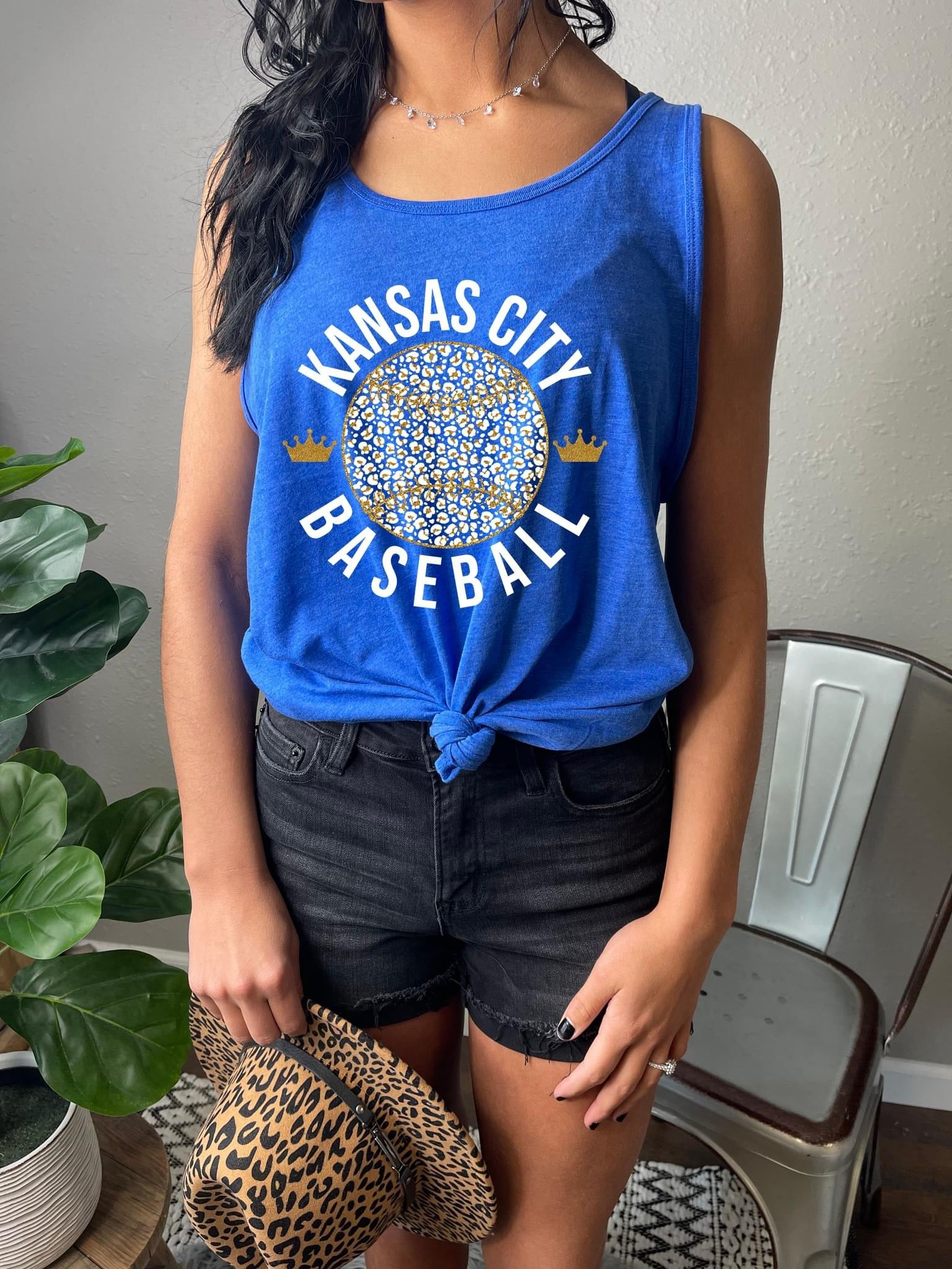 Kansas City Leopard Baseball Heather Royal Tank Top