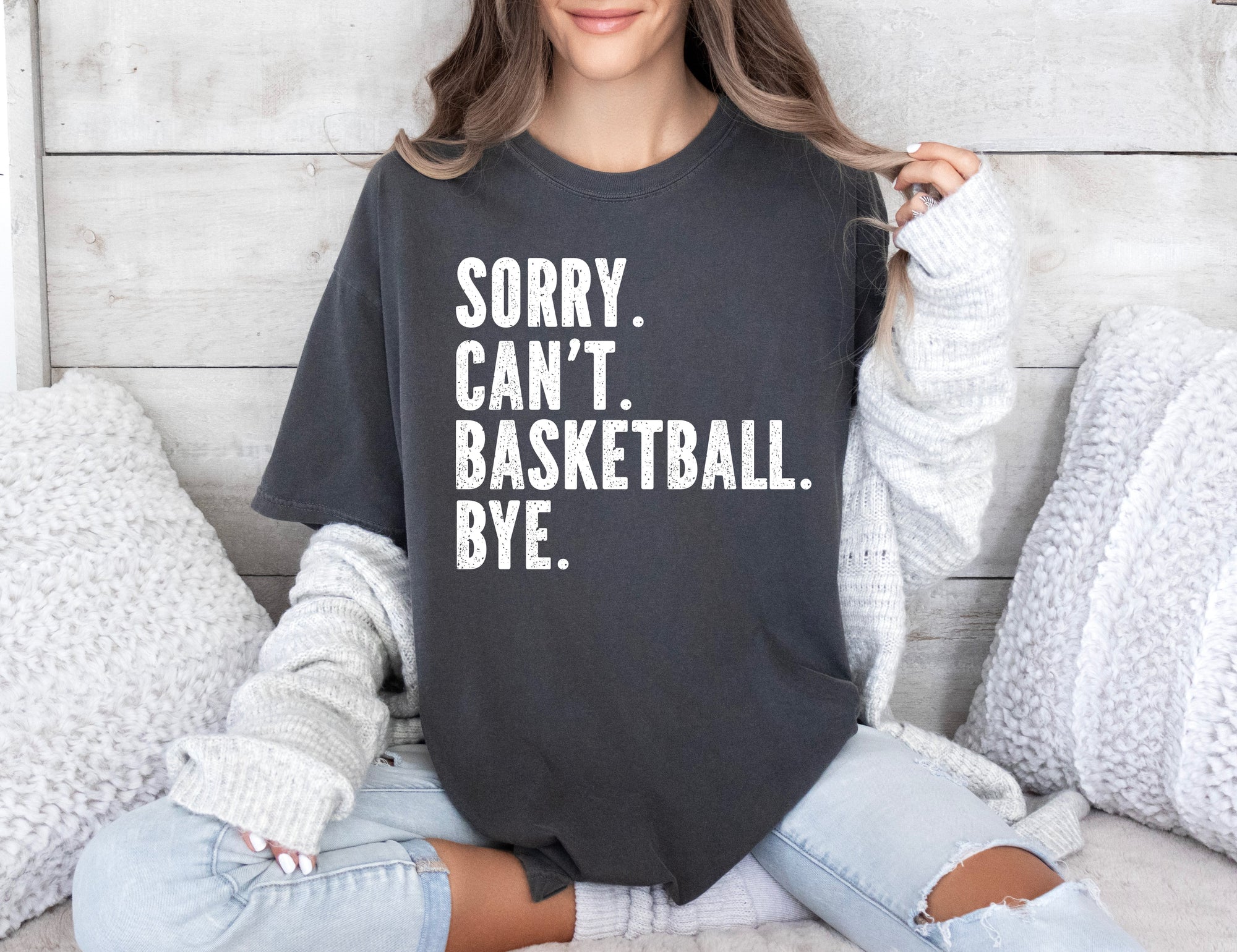 White Distressed Sorry Can’t Basketball Bye Pepper Tee