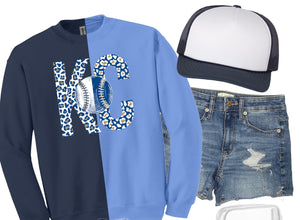 **PREORDER** Blue Leopard KC Baseball Blue & Navy Split Sweatshirt