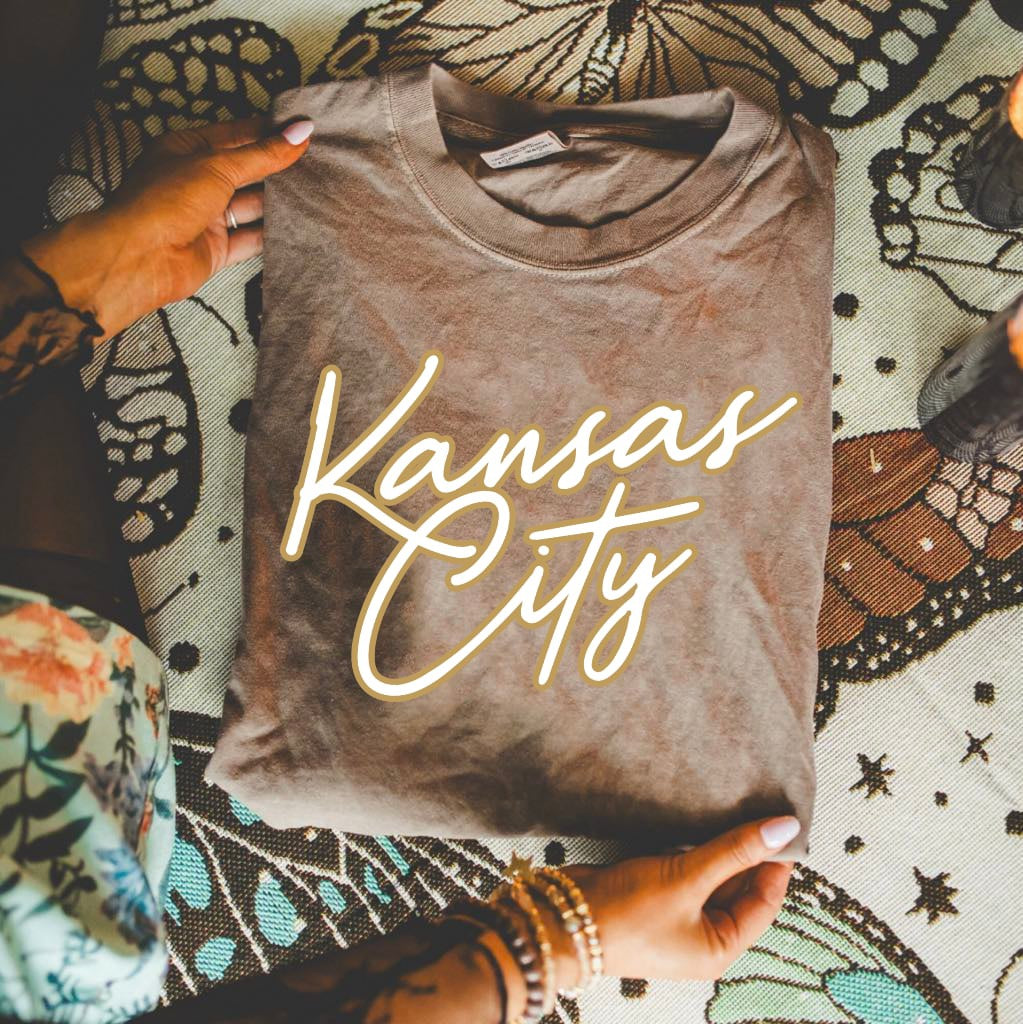 **HALFTIME DEAL** White Kansas City Gold Outline Espresso Tee