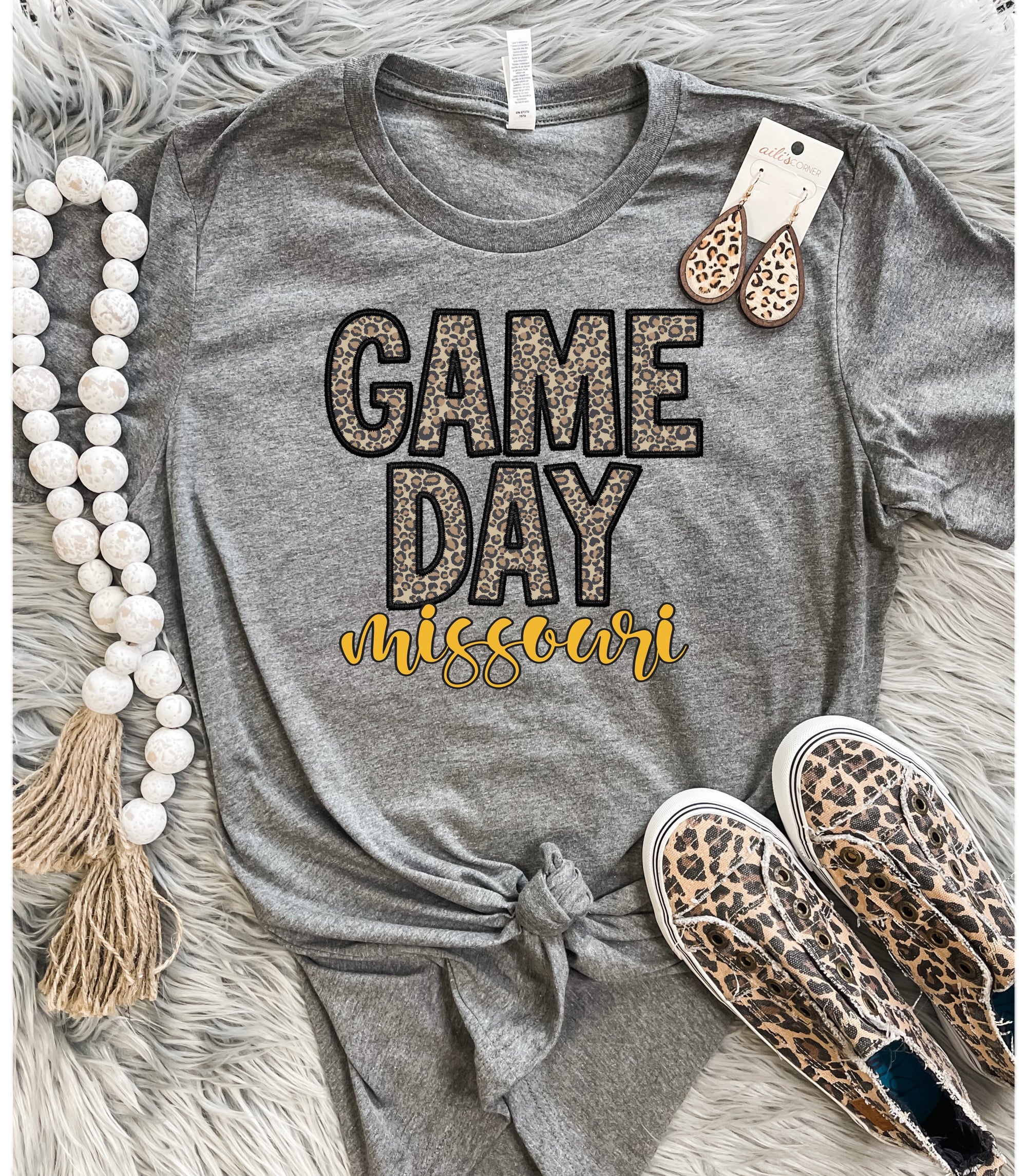 Leopard Game Day Missouri Charcoal Tee