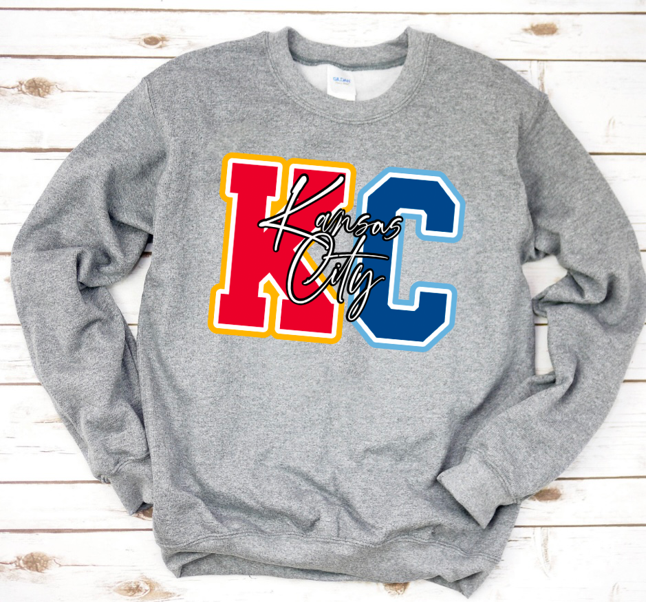 **PLAYOFF DEALS** Red & Blue KC Block Kansas City Sports Grey Sweatshirt