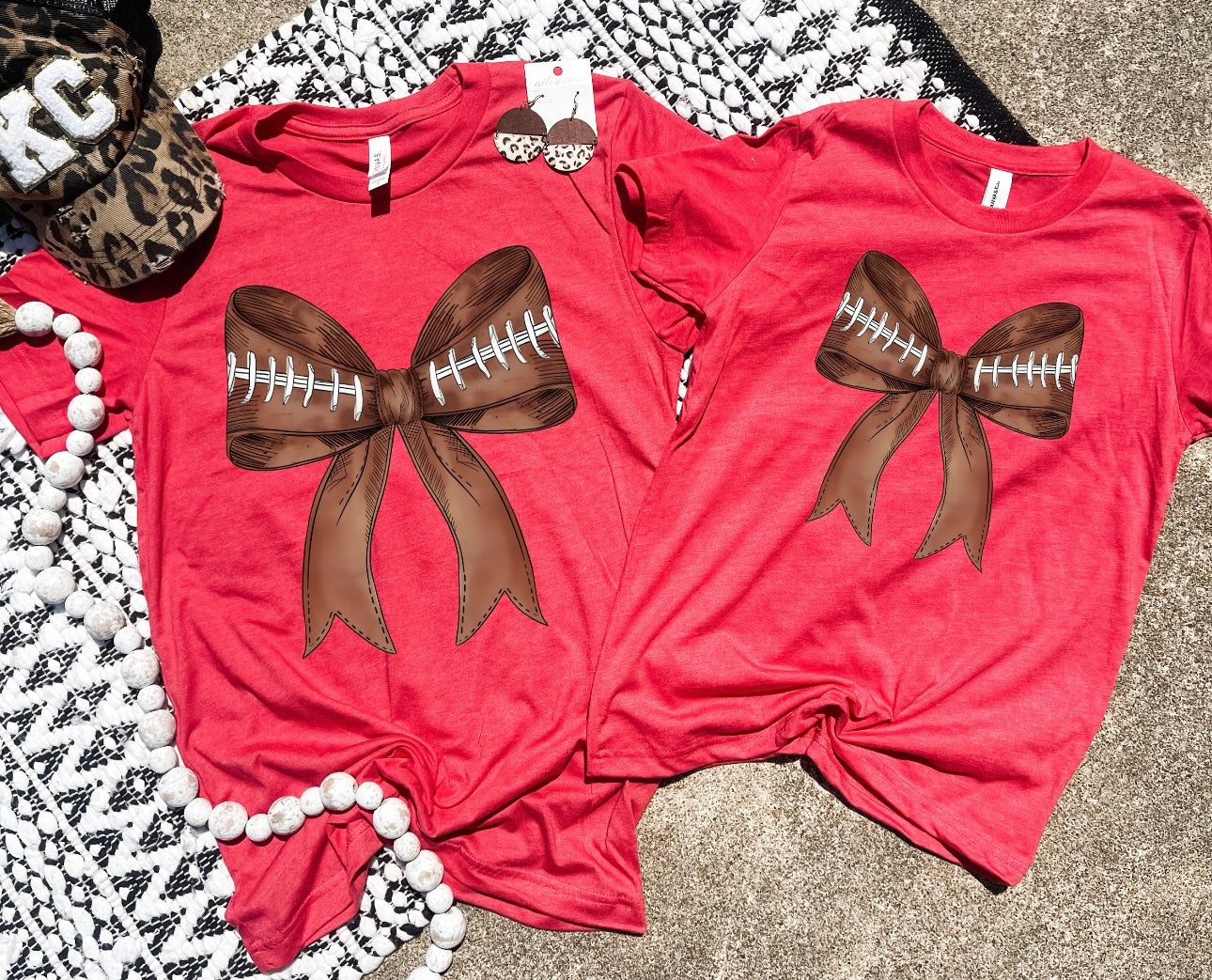 Football Bow Heather Red Tee