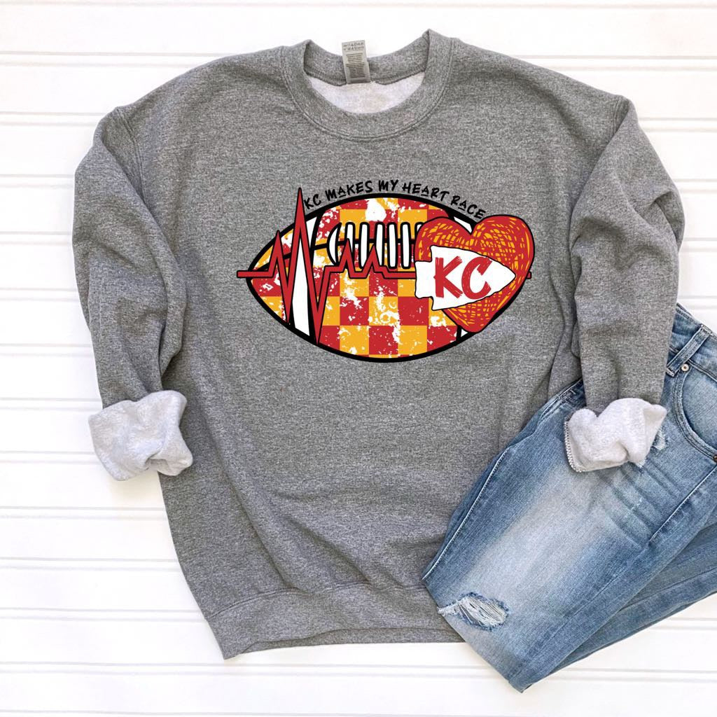 Red & Gold KC Makes My Heart Race Heather Graphite Sweatshirt