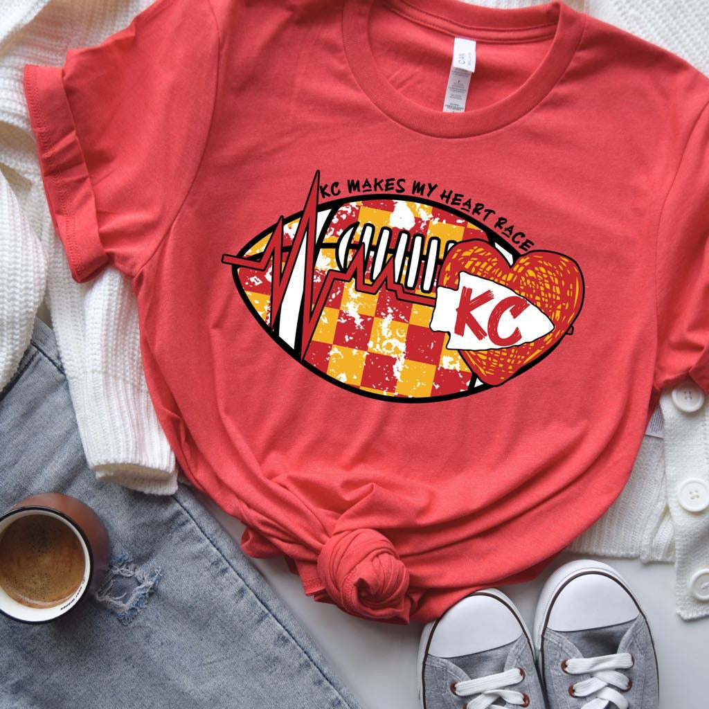 Red & Gold KC Makes My Heart Race Heather Red Tee