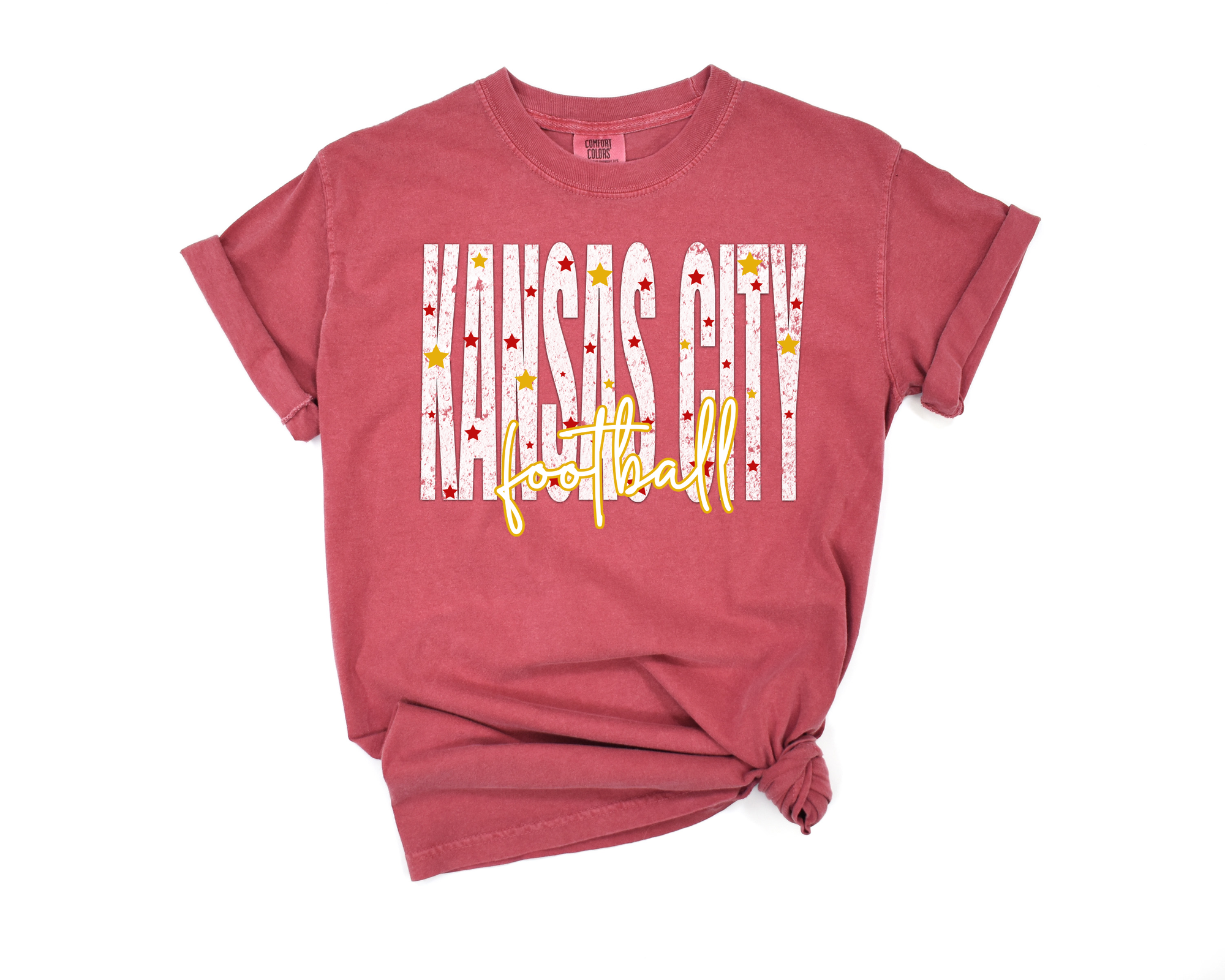 White Distressed Kansas City Stars Football Crimson Tee