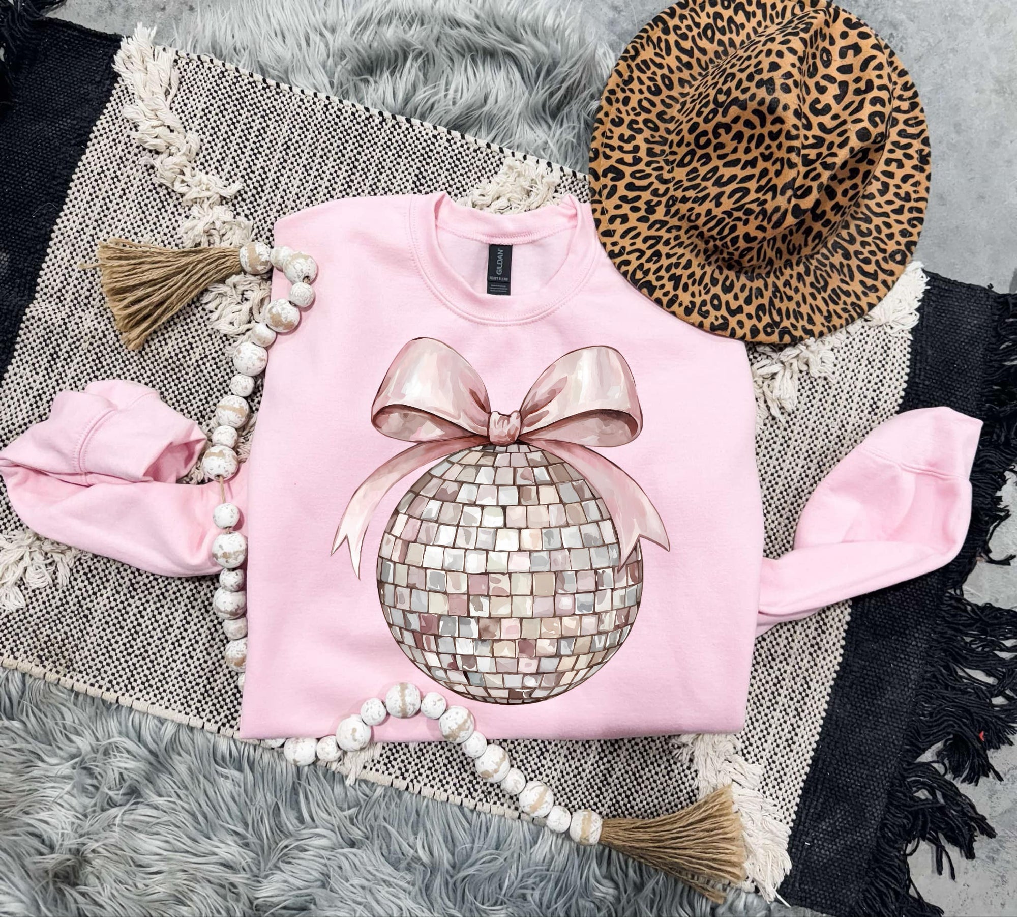 Pink Disco Ball Bow Light Pink Sweatshirt