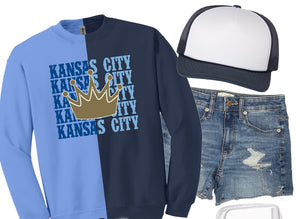 **PREORDER** Kansas City Gold Crown Blue & Navy Split Sweatshirt