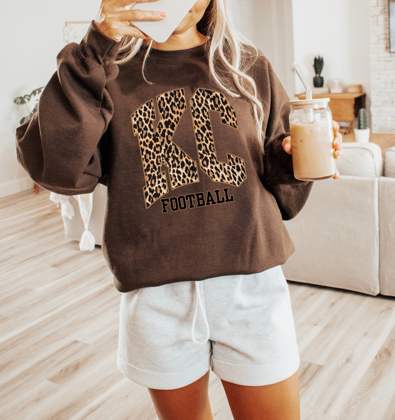 **HALFTIME DEAL** Black Football Leopard KC Chocolate Sweatshirt