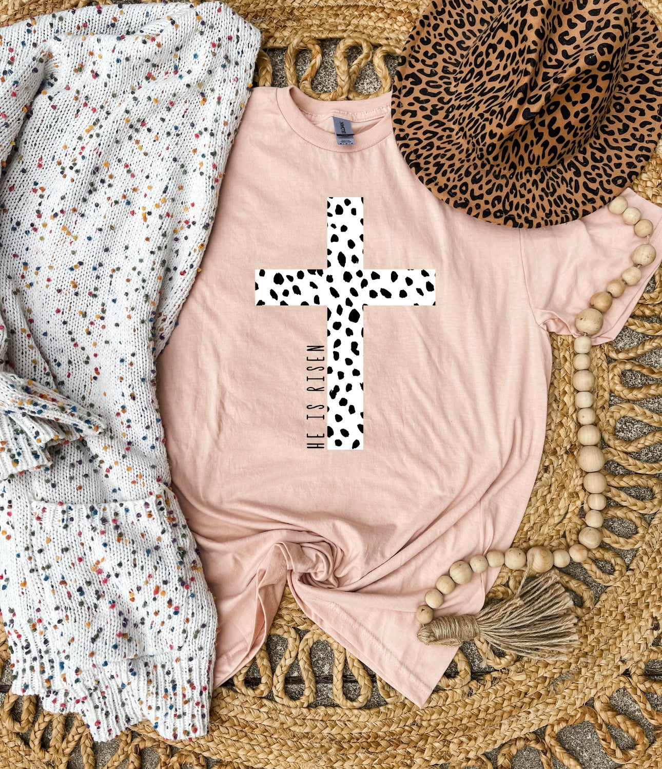 He Is Risen Dalmatian Cross Peach Tee