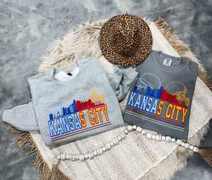 **SWEATSHIRT ONLY** Split Red & Blue Kansas City Sports Grey Sweatshirt