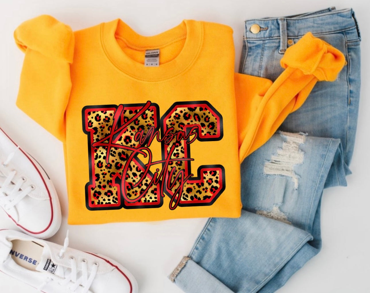 **HALFTIME DEAL** KC Foil Leopard Kansas City Gold Sweatshirt