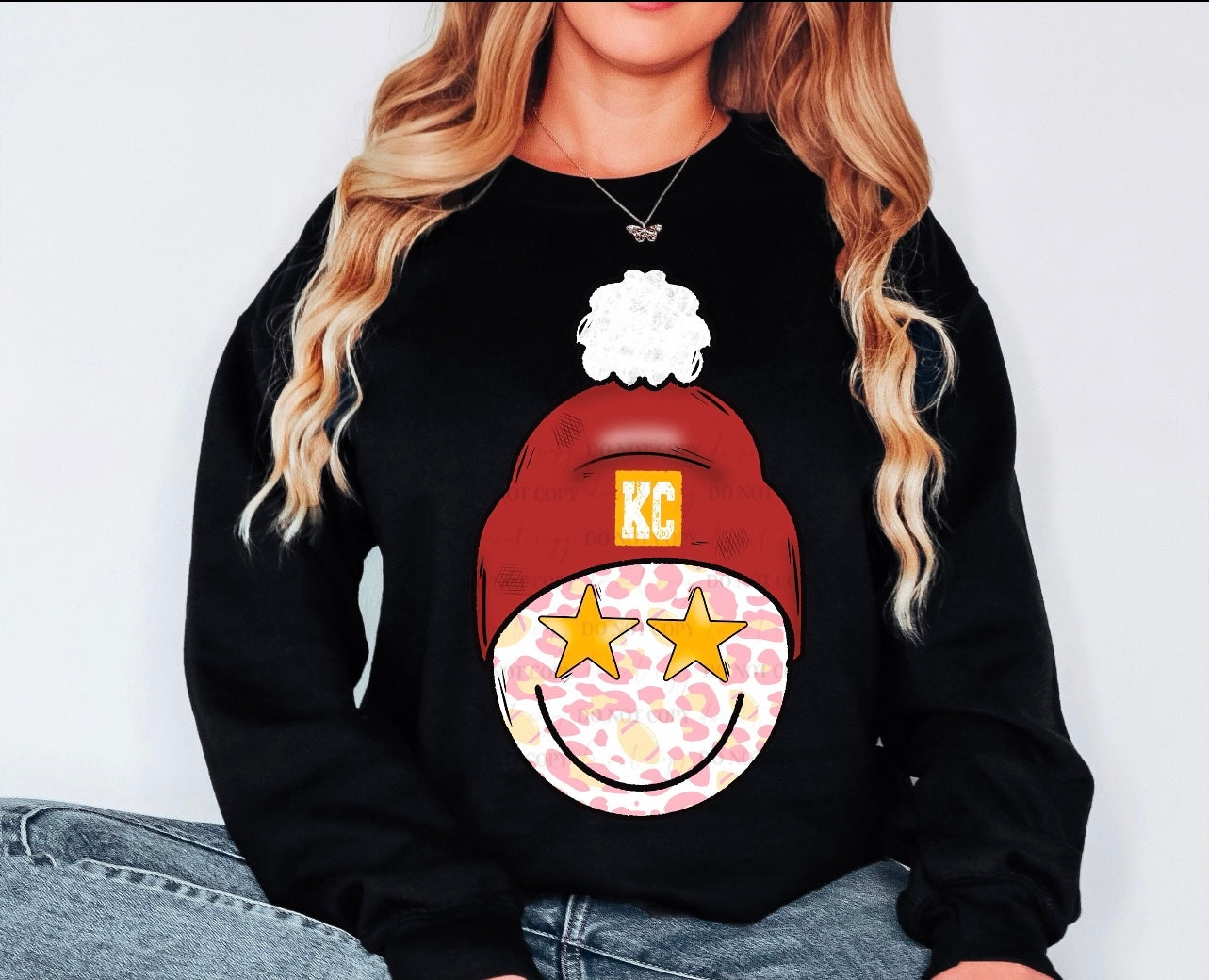 KC Leopard Smiley Stocking Cap Black Sweatshirt