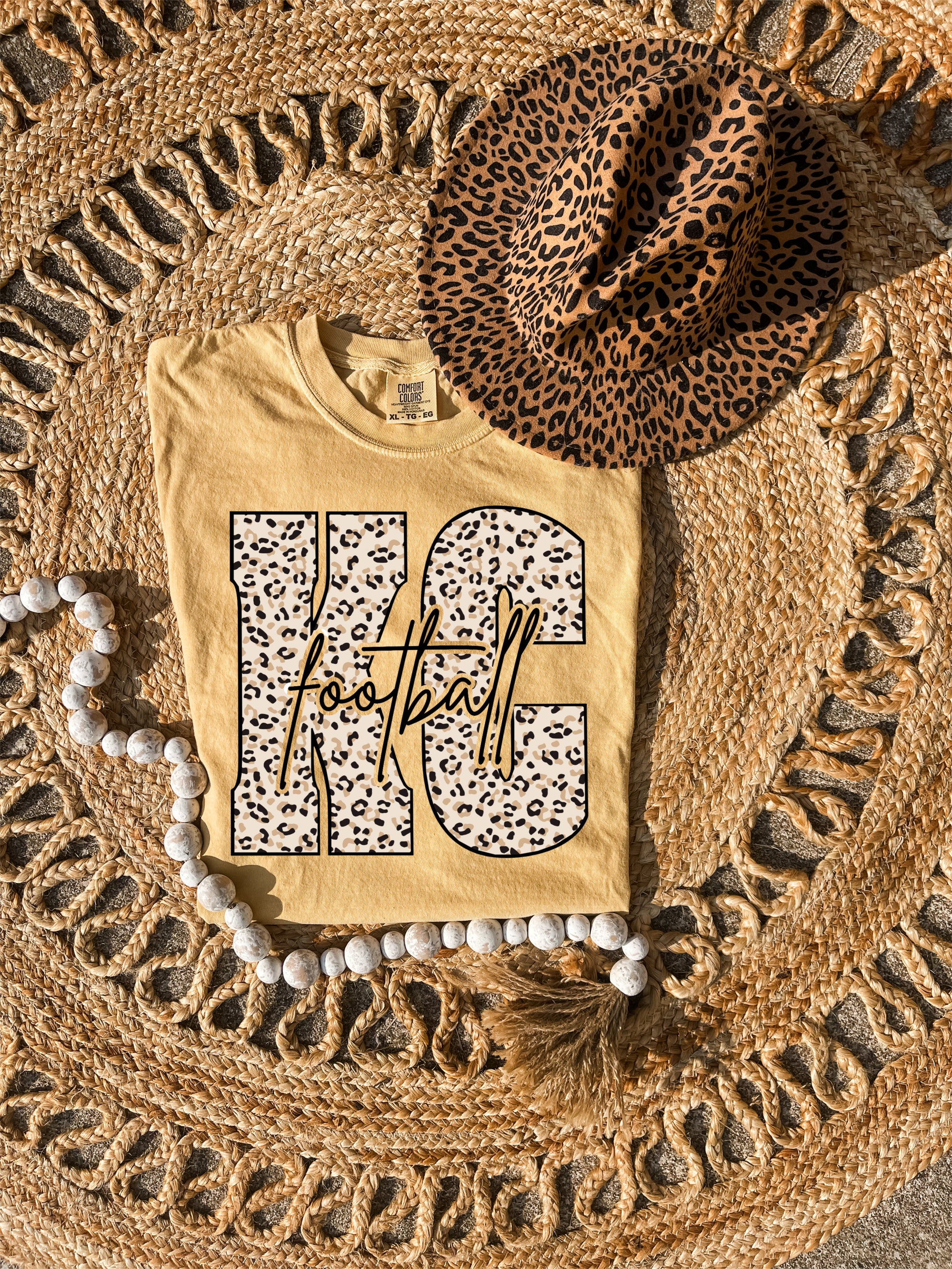 **HALFTIME DEAL** Natural Leopard KC Script Football Mustard