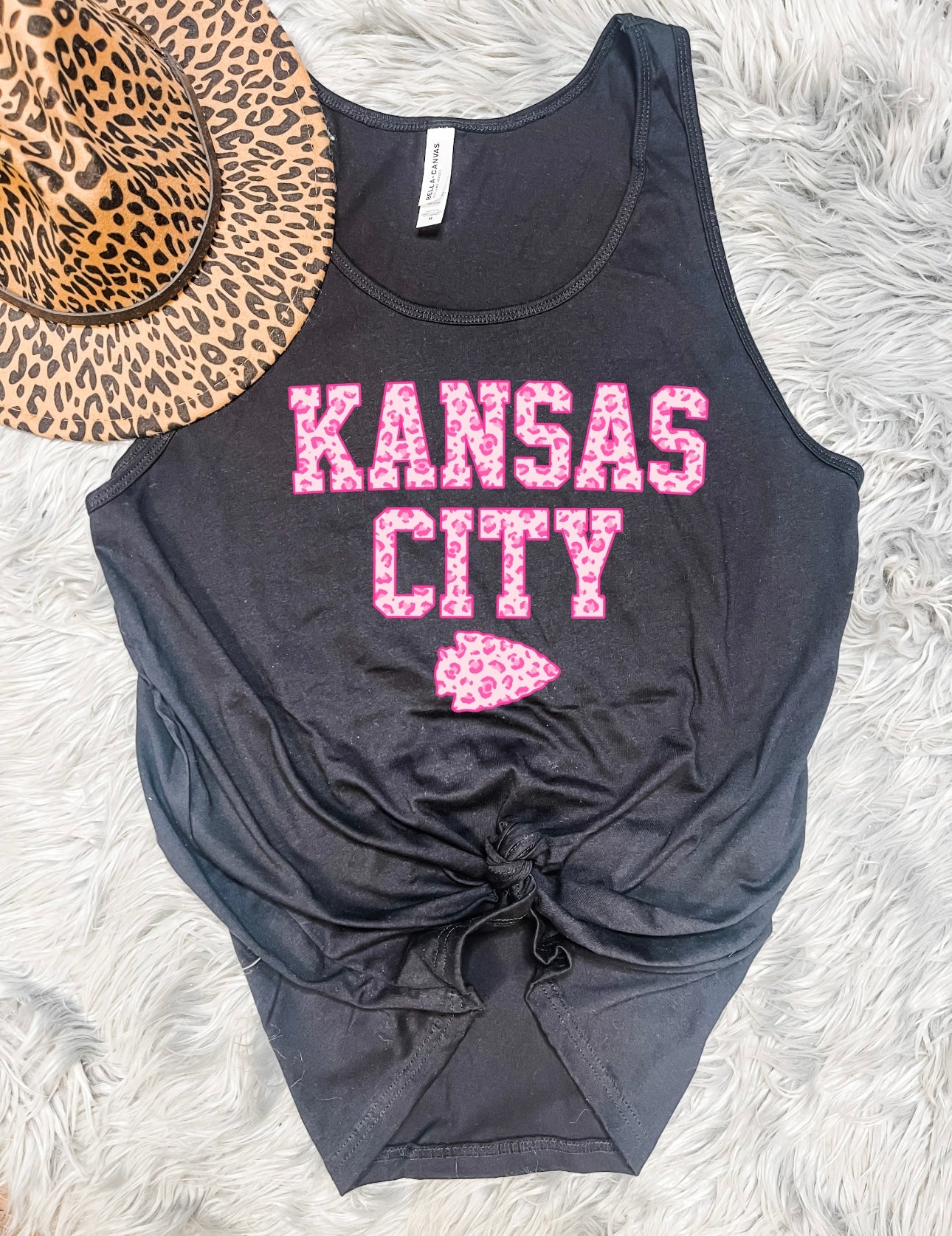 Pink Leopard Kansas City Arrowhead Black Tank Top