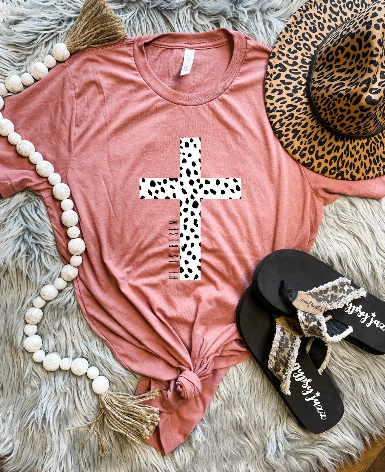 He Is Risen Dalmatian Cross Mauve Tee