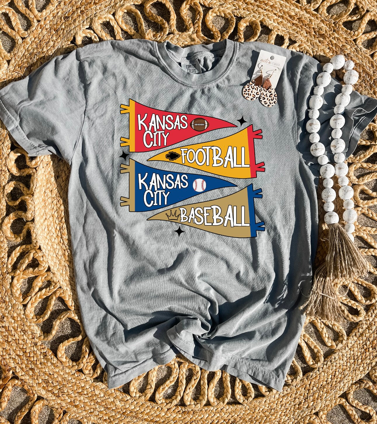 **PLAYOFF DEALS** KC Baseball/ Football Flag Grey Tee