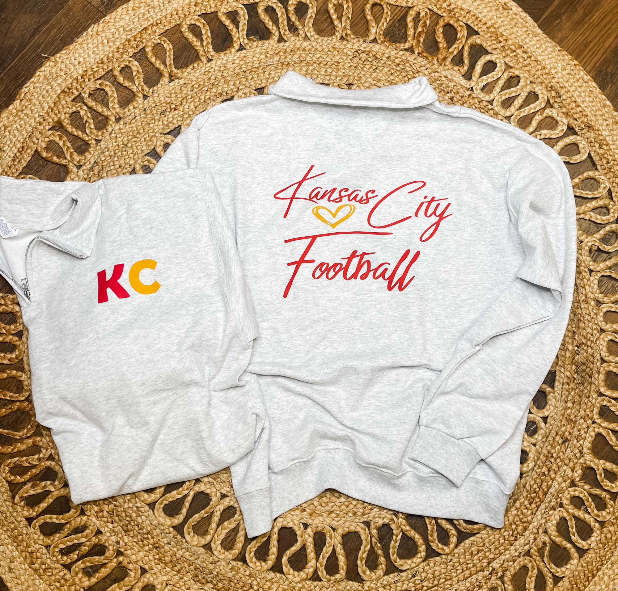 Front + Back Red & Gold Kc Kansas City Football Script Ash Option