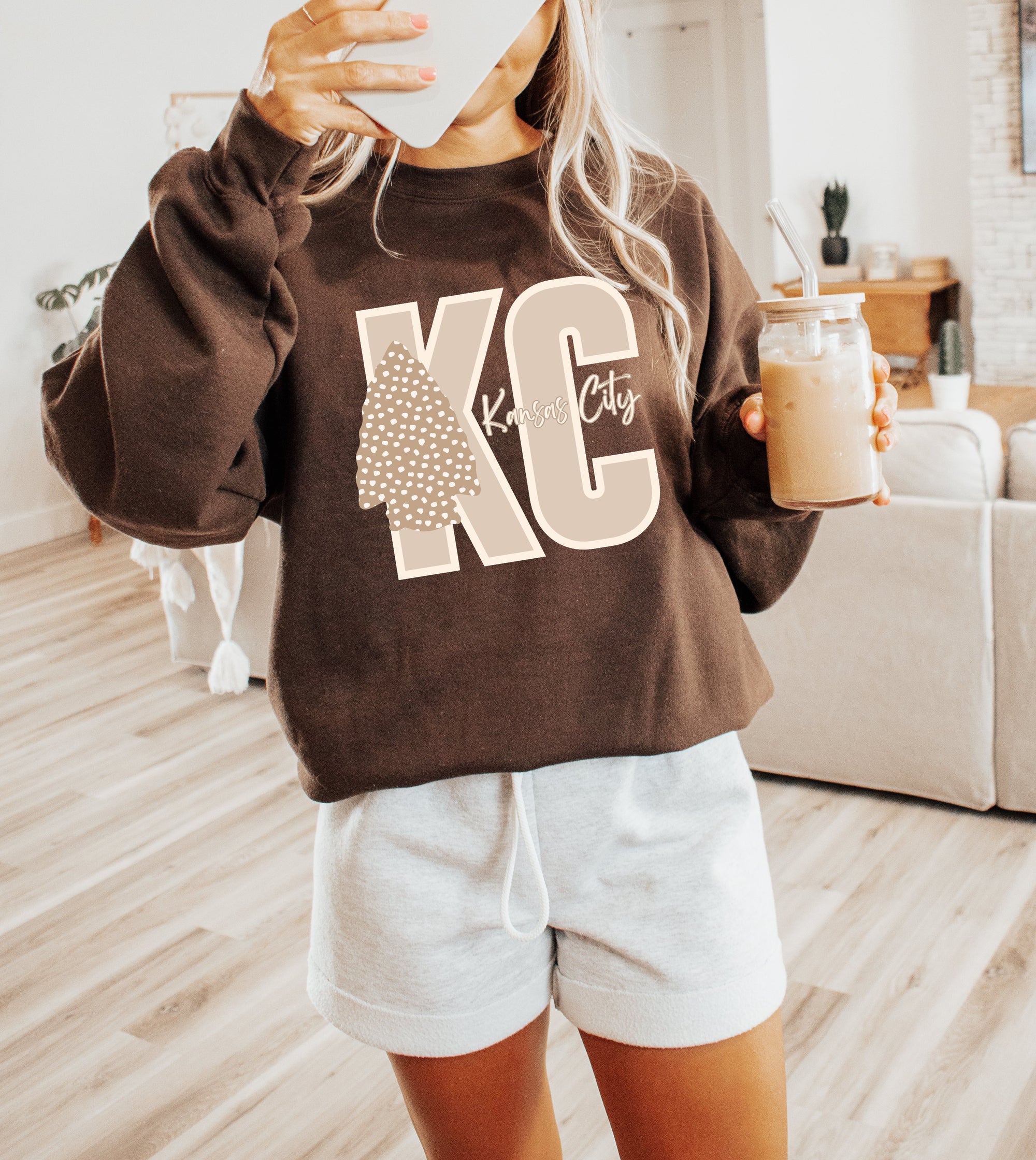 **HALFTIME DEAL** Natural KC Arrowhead Chocolate Sweatshirt