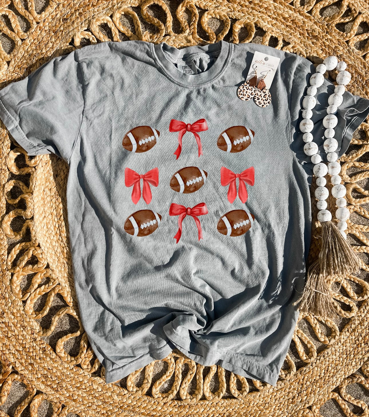 Bow & Football Collage Grey Tee