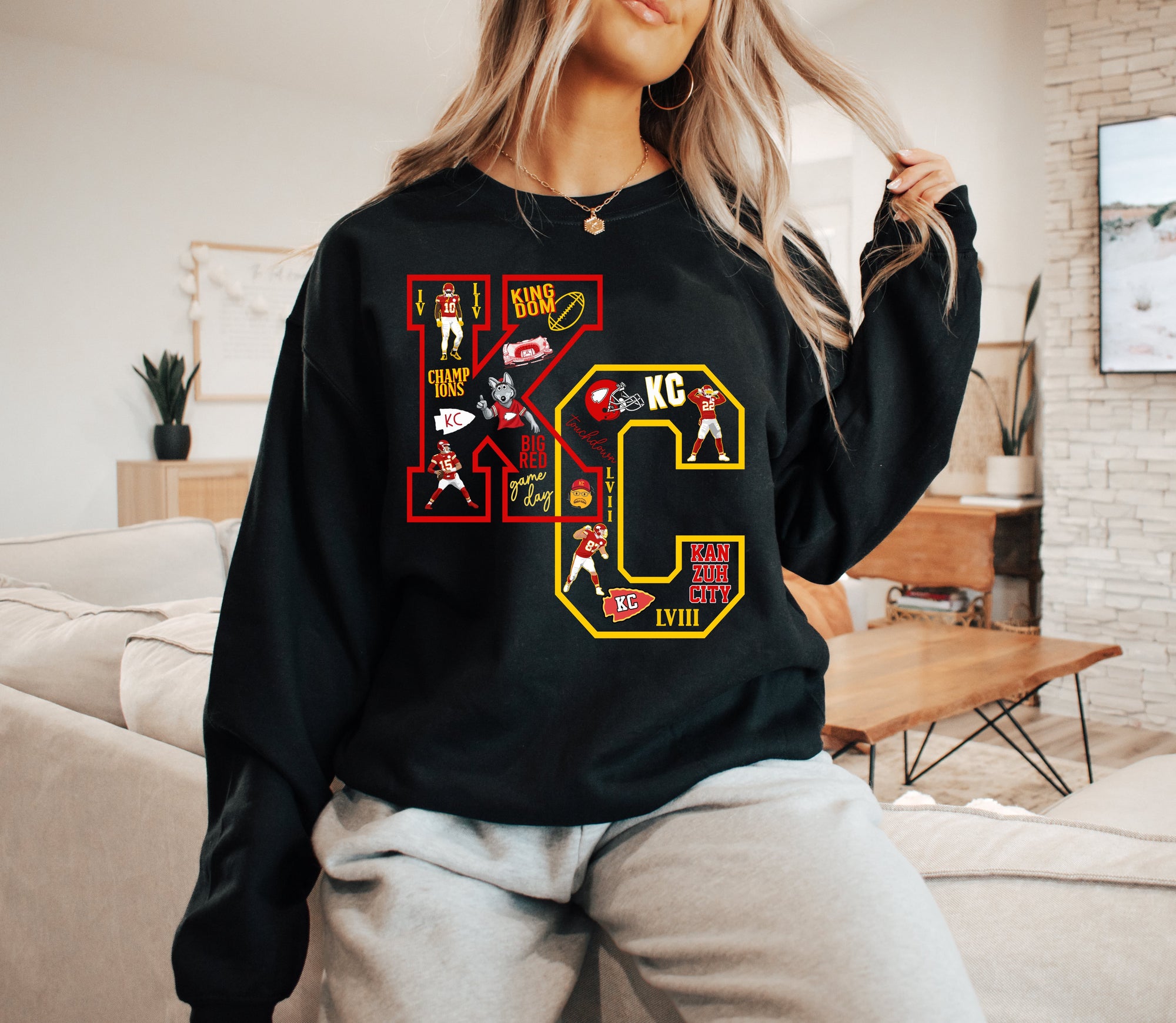 Red & Gold KC Doodle Black Sweatshirt