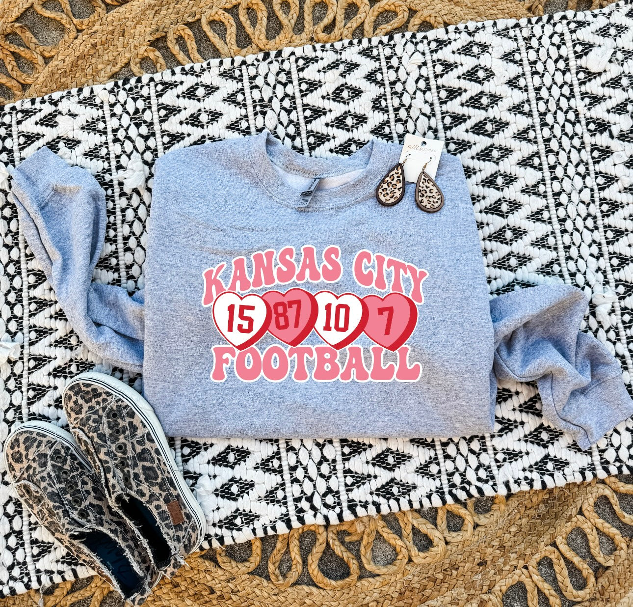 KC Football Heart Numbers Sports Grey Sweatshirt