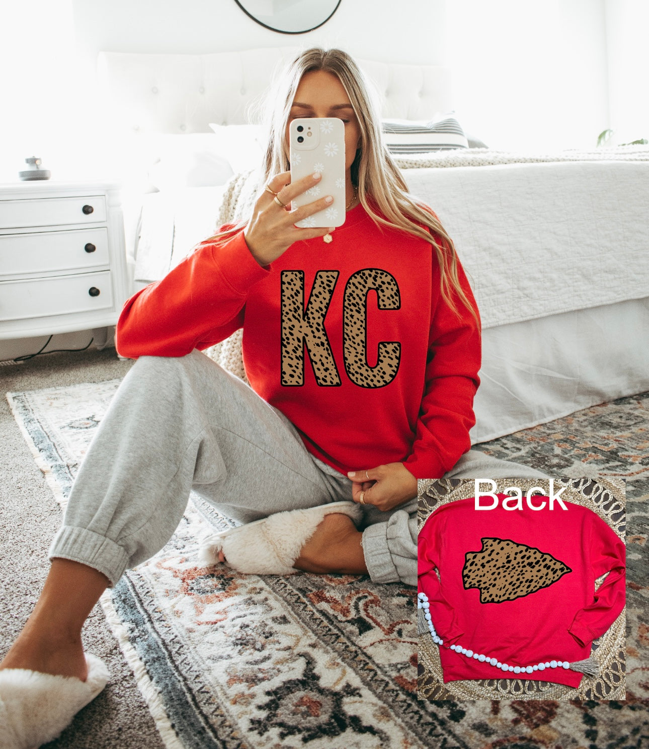 FRONT + BACK Spotted Leopard KC Red Sweatshirt