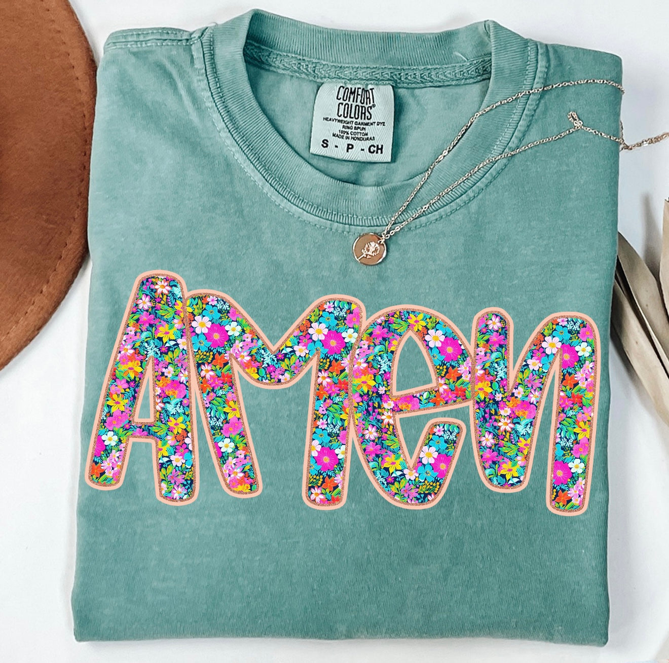 Bright Floral Amen Seafoam Tee