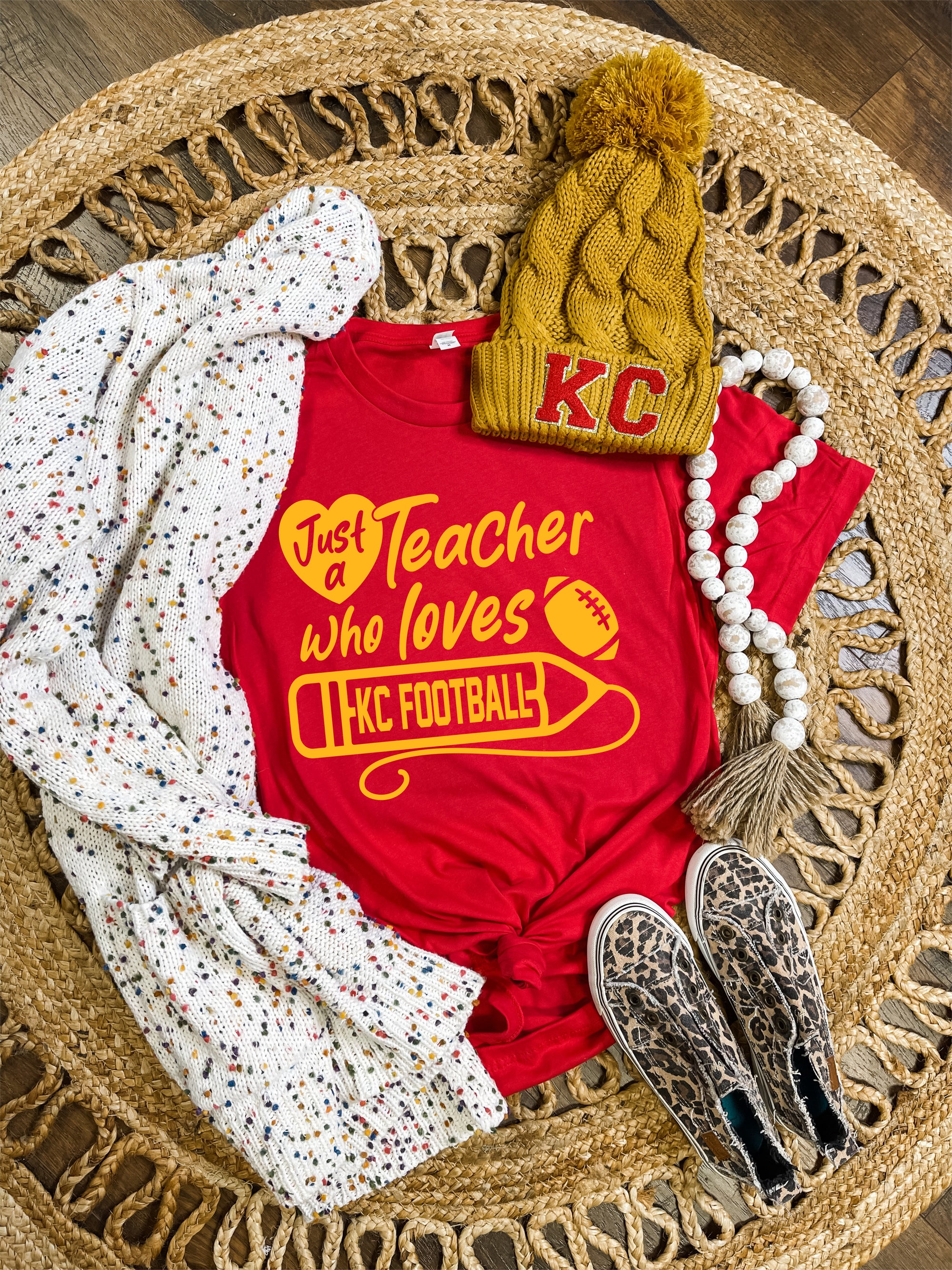 Just A Teacher Who Loves KC Football Red Red Tee