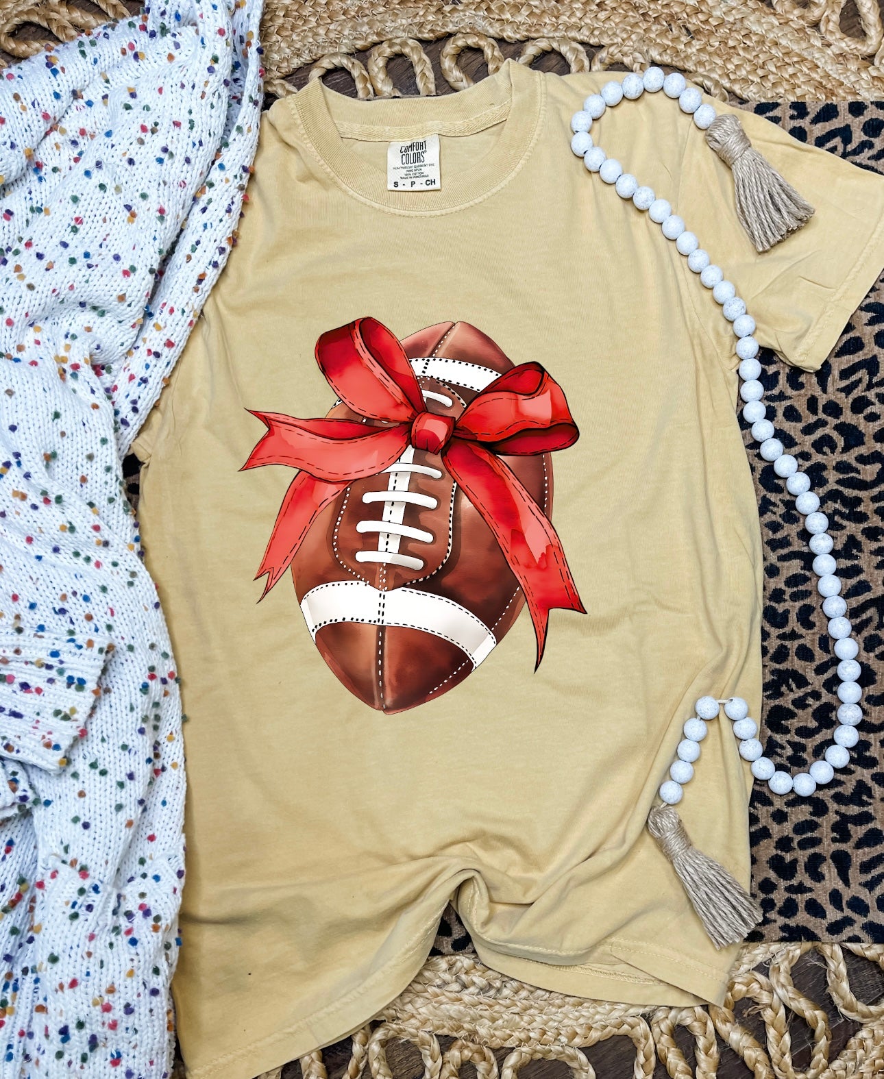 Ribbon Wrapped Football Mustard Tee