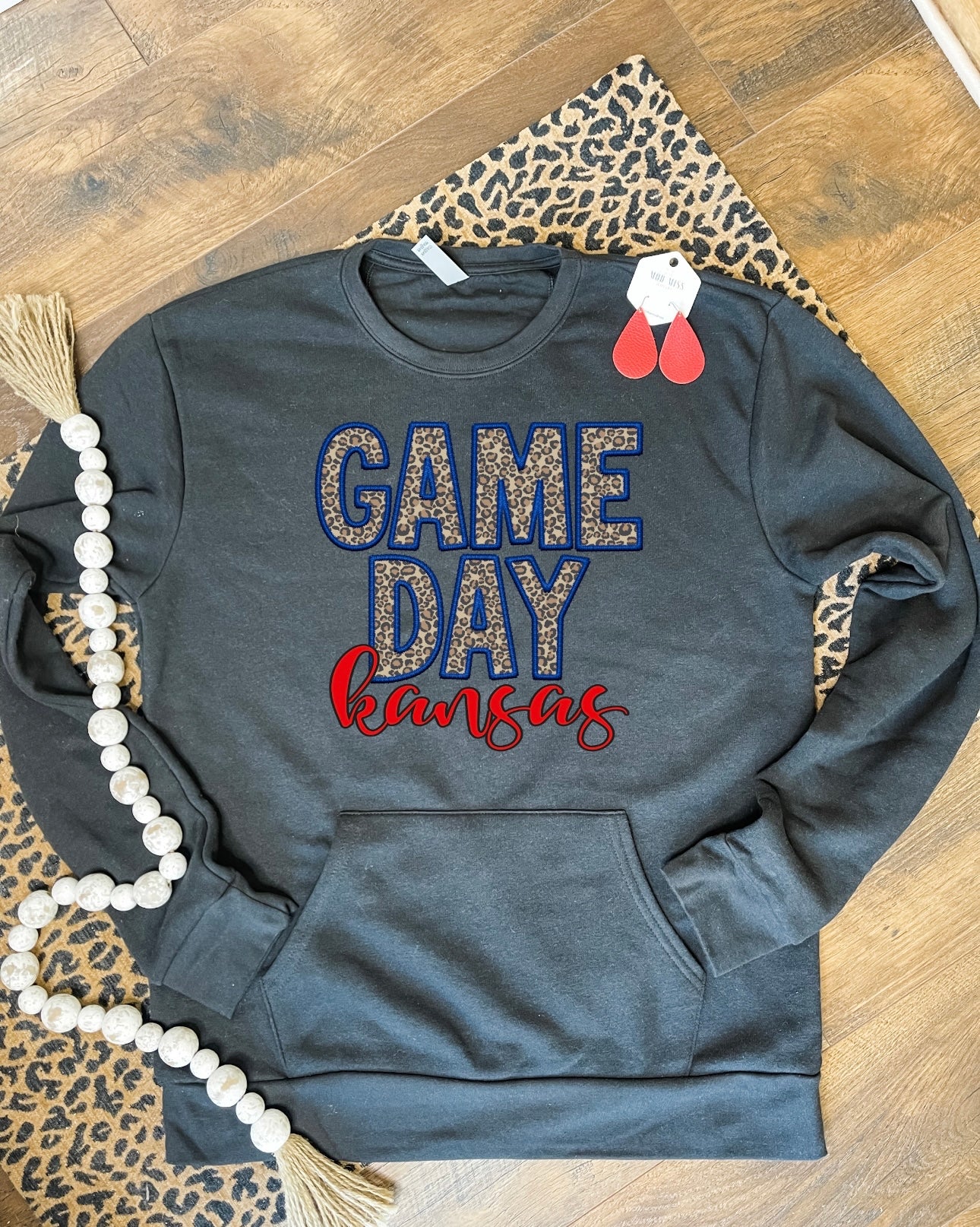 Red & Blue Game Day Kansas Black Pocket Sweatshirt