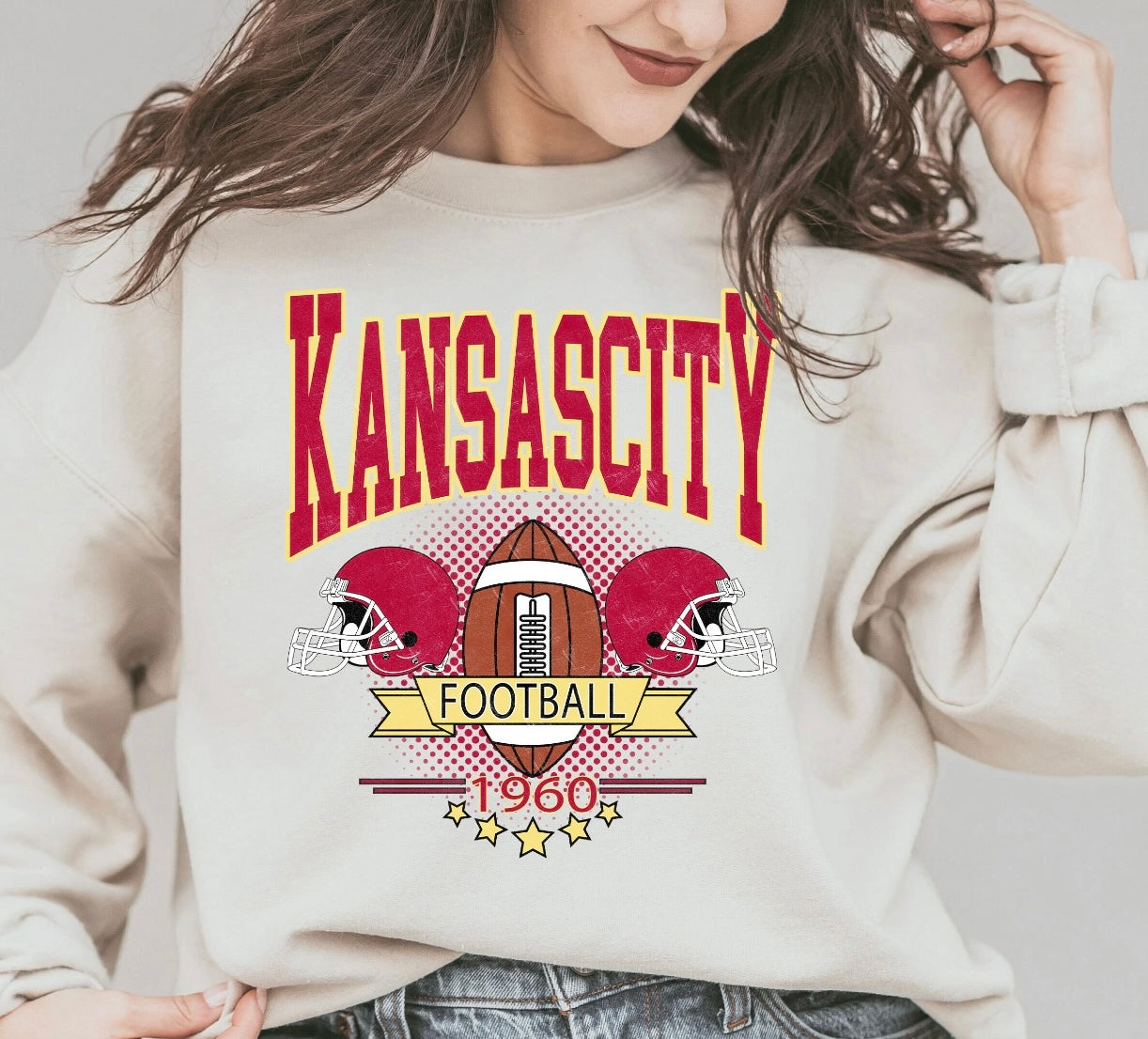 Kansas City Football Double Helmet Sand Sweatshirt