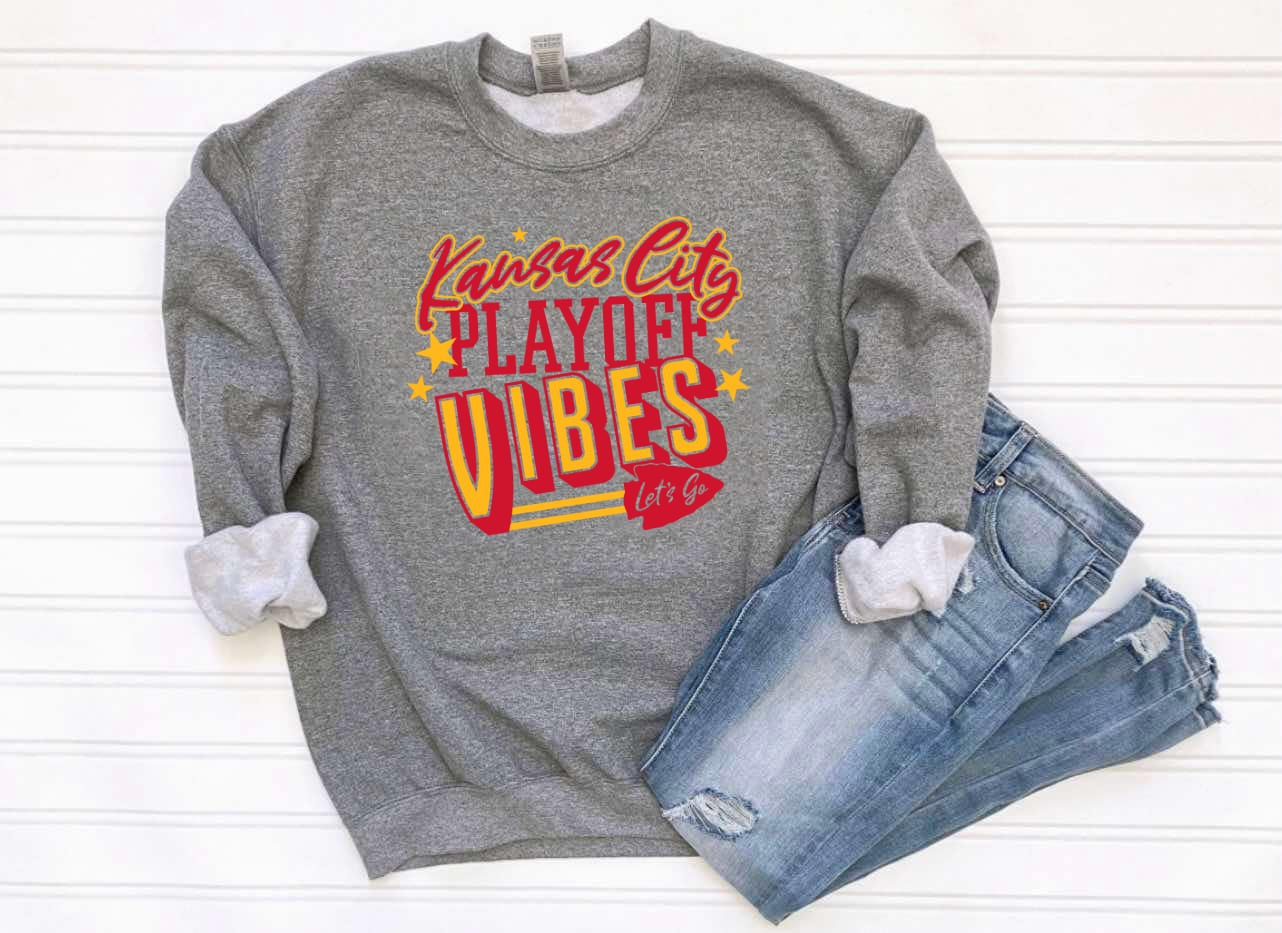 Red & Gold Kansas City Playoff Vibes Let’s Go Heather Graphite Sweatshirt