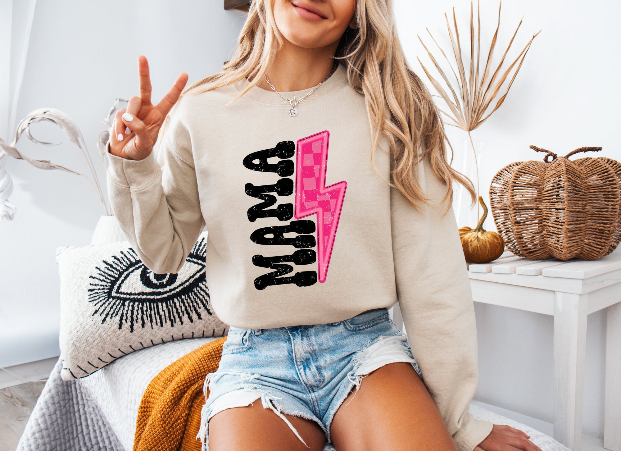 Retro Mama Pink Lightening Bolt Sand Sweatshirt