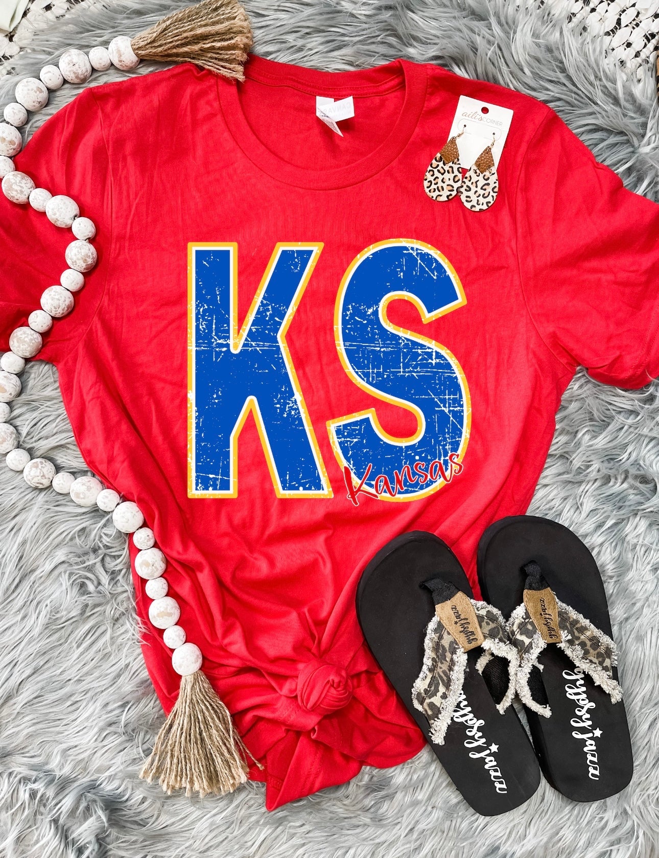 Blue & Yellow KS Kansas Red Tee