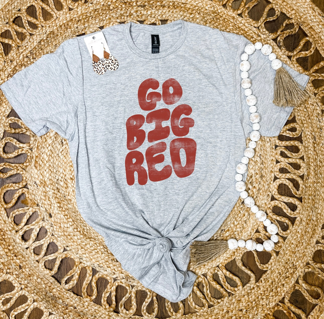 Distressed Go Big Red Sports Grey Tee