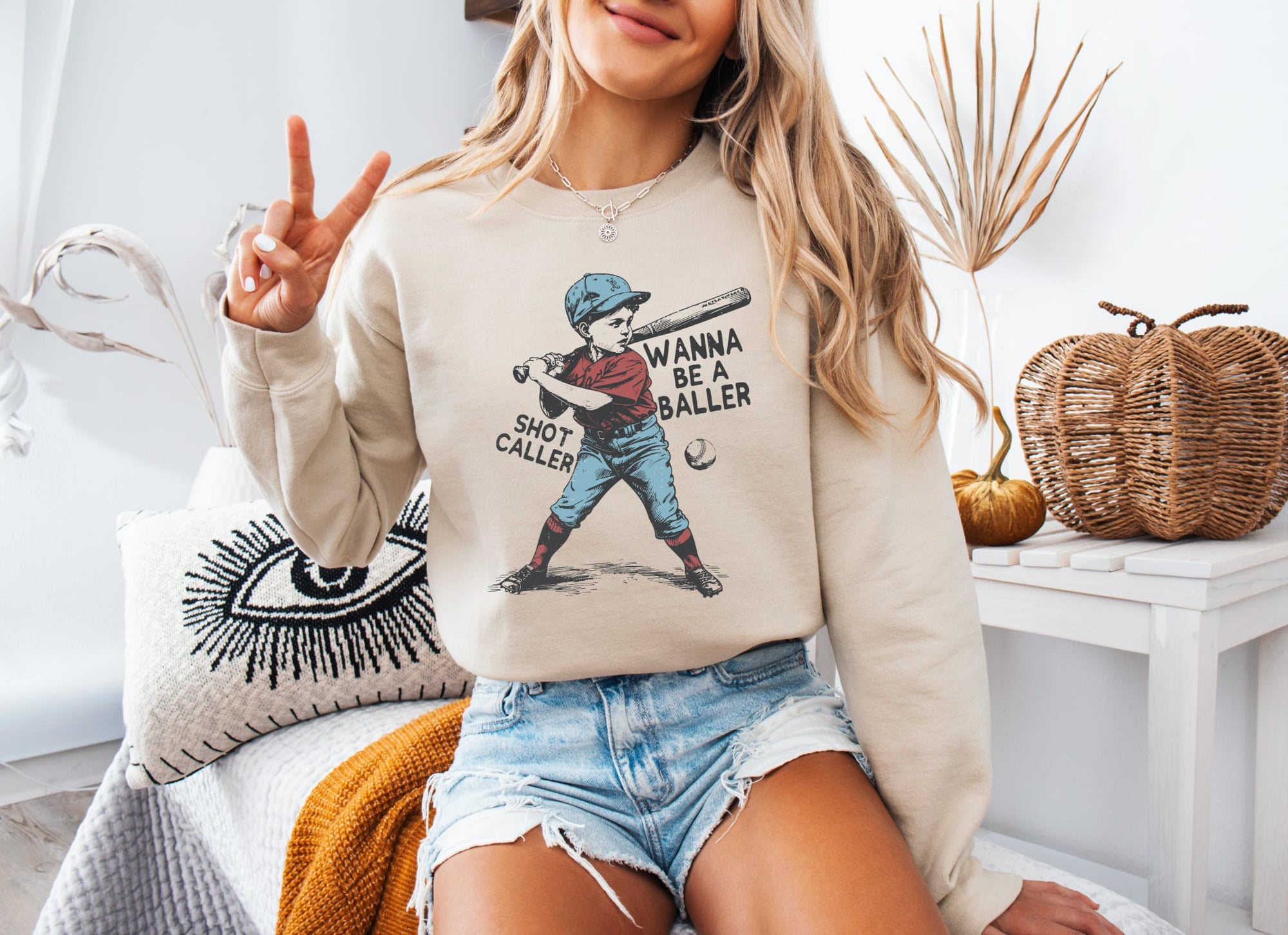 Wanna Be A Baller Shot Caller Sand Sweatshirt