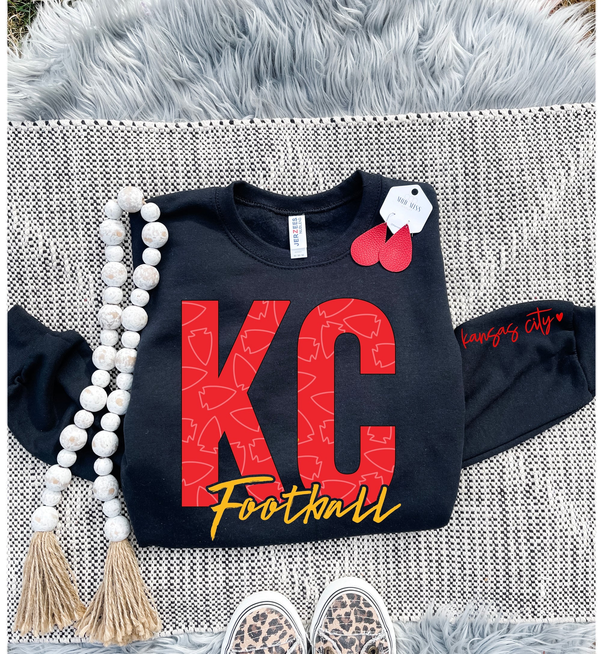 KC Arrowhead Football Kansas City Sleeves Black Sweatshirt