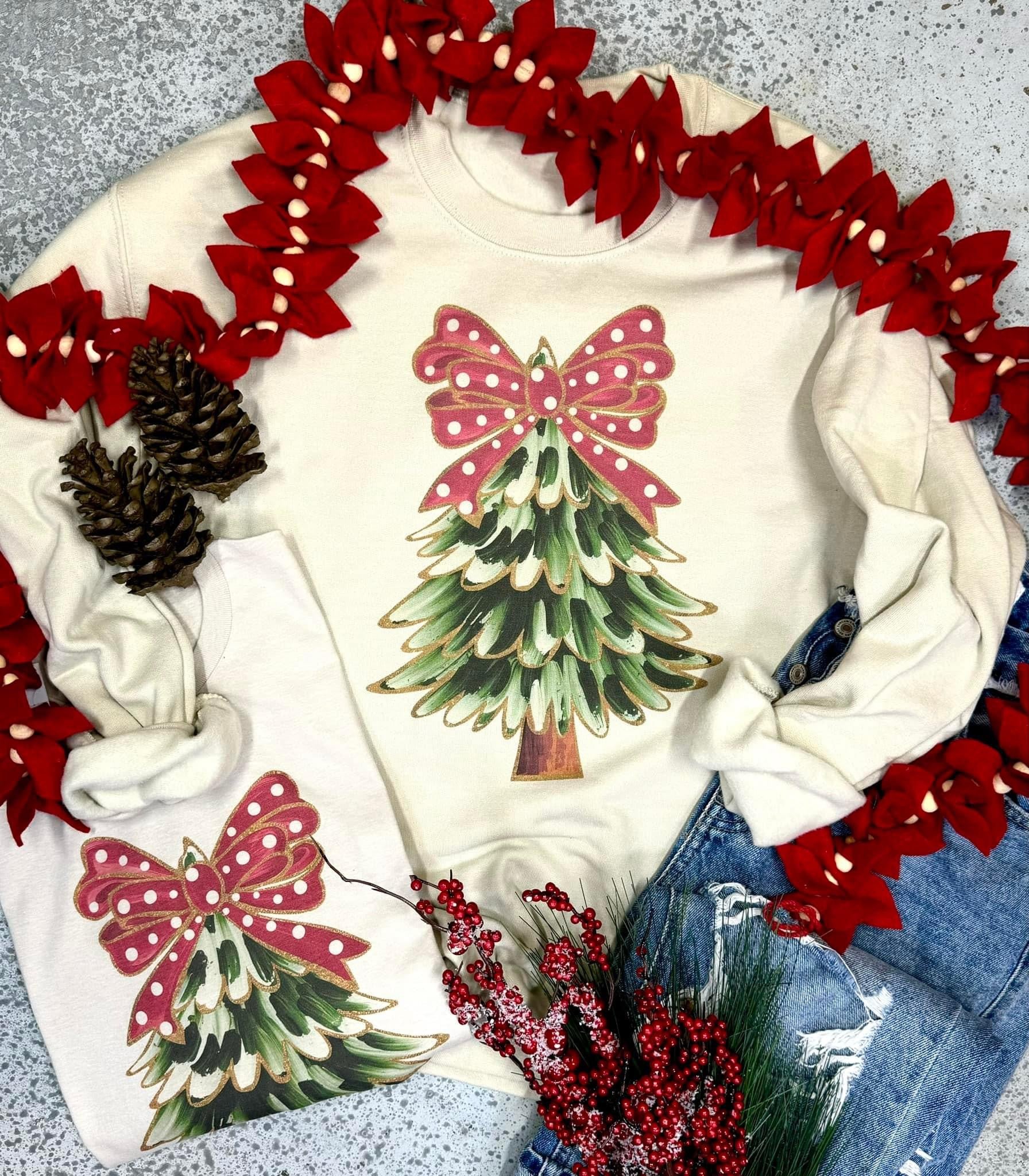 Vintage Christmas Tree Bow Sand Sweatshirt