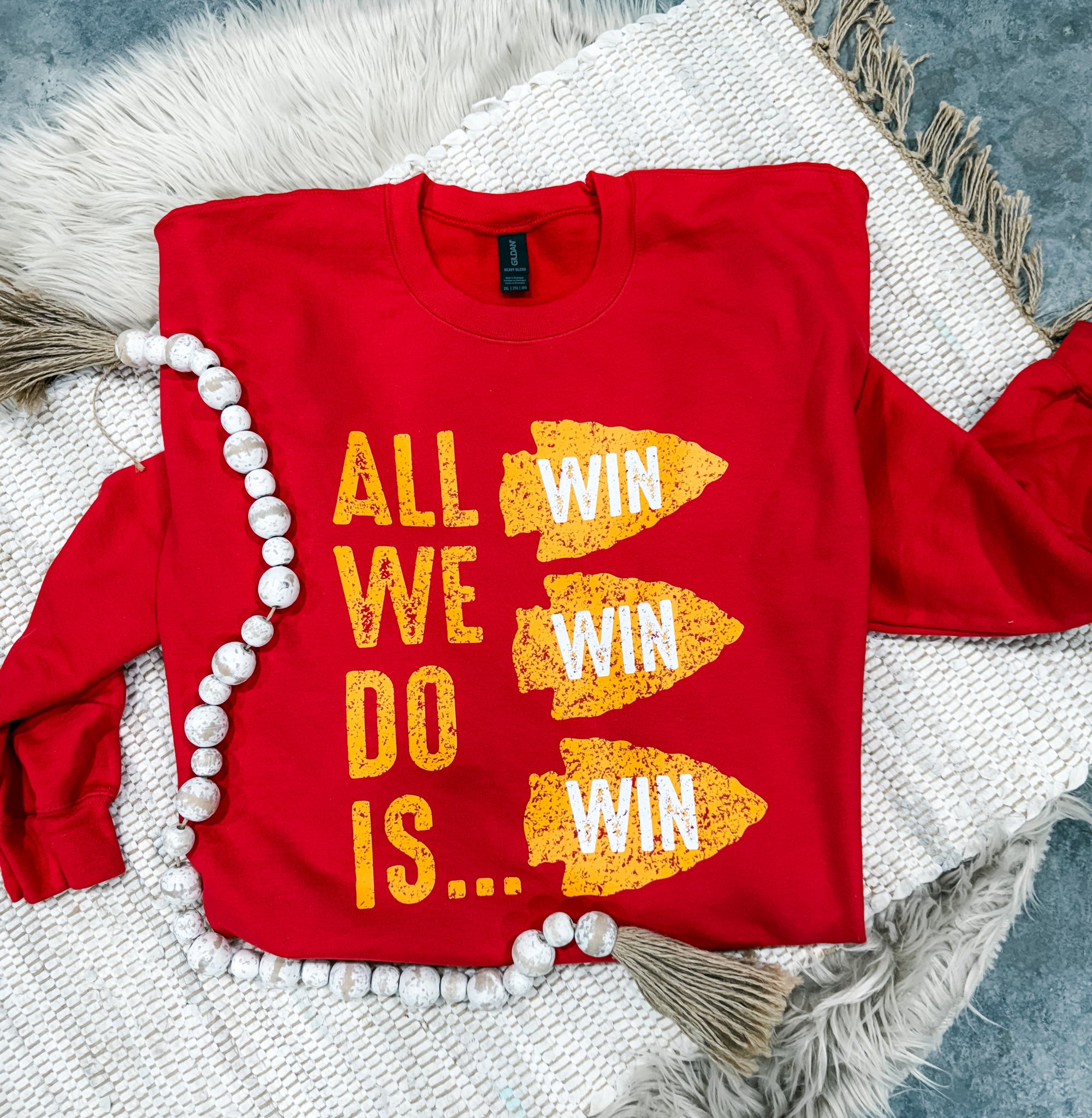 **READY TO SHIP** All We Do Is Win Arrowheads Red Sweatshirt