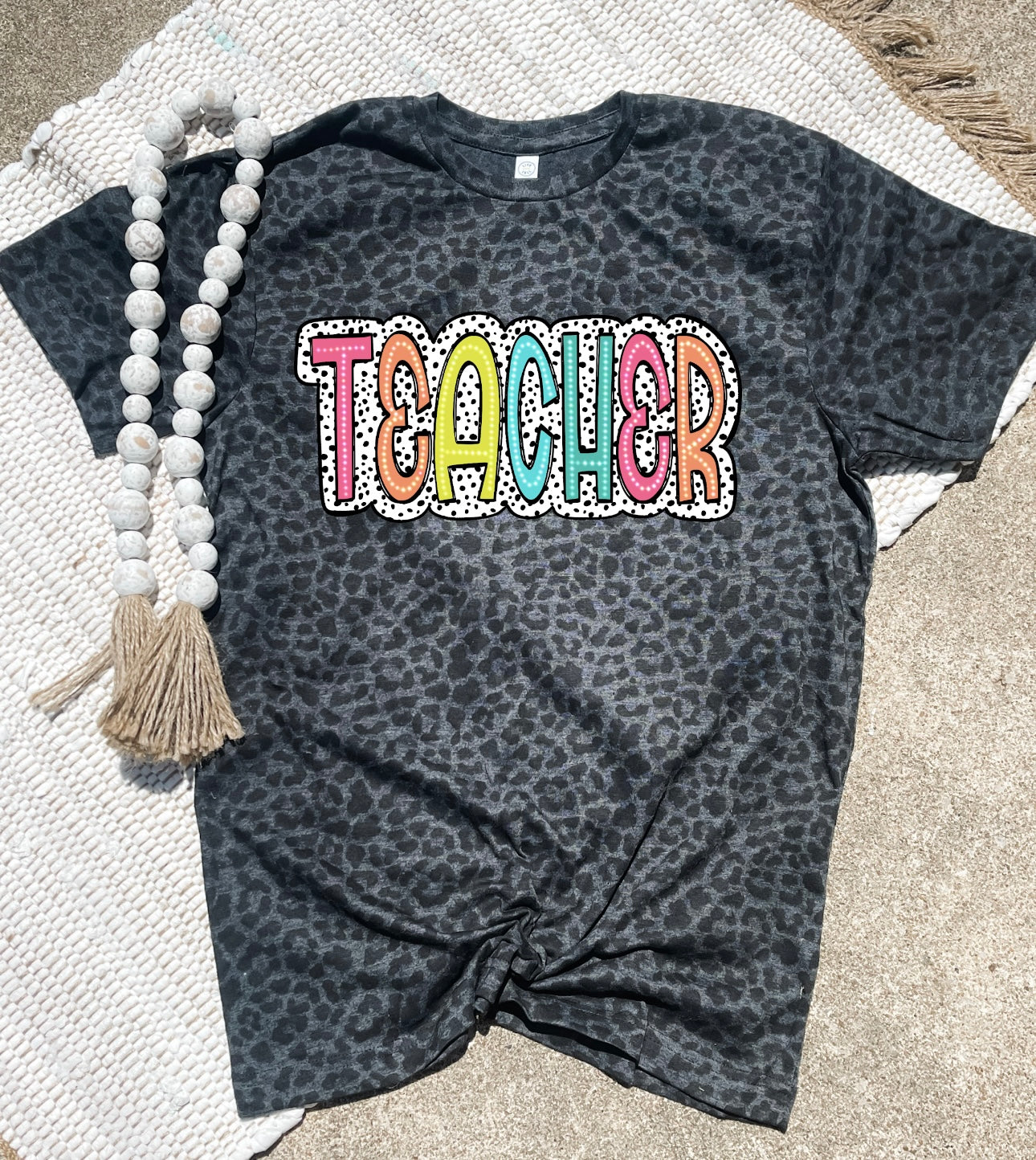 Doodle Teacher Dalmatian Leopard Tee