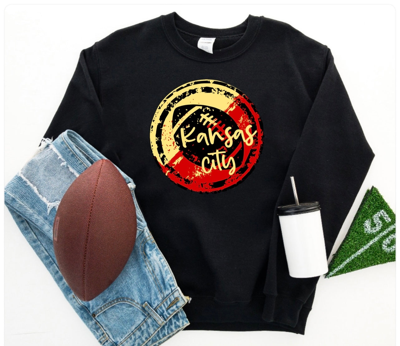 Retro Kansas City Red & Gold Circle Black Sweatshirt